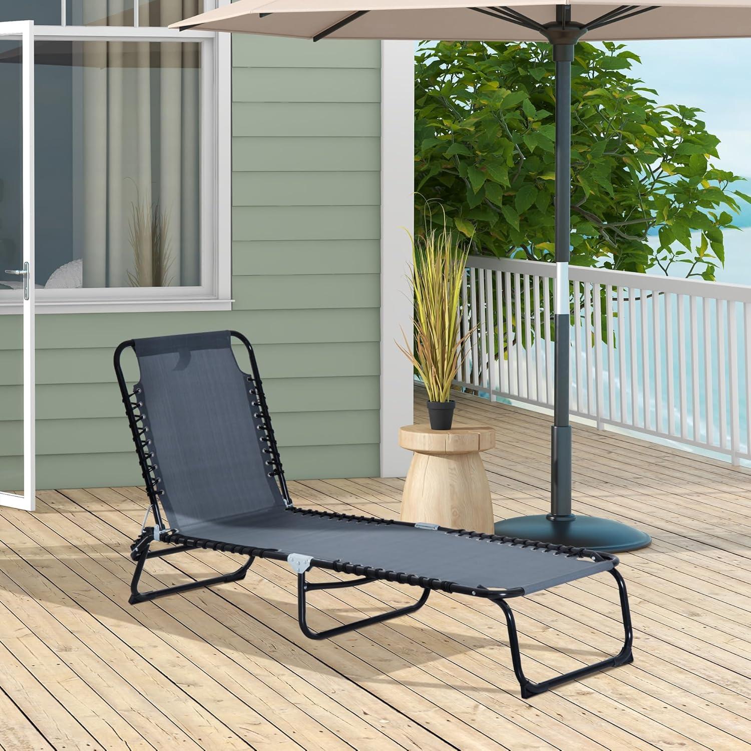 Gray Steel Mesh Adjustable Outdoor Chaise Lounge Chair