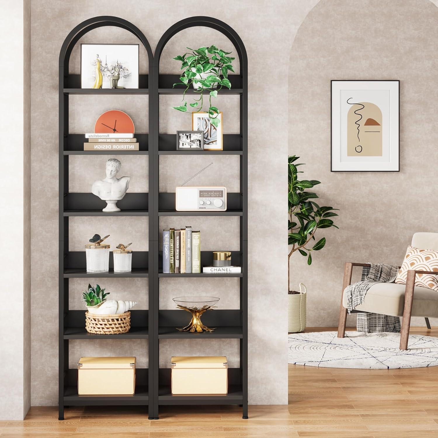 Tribesigns 6-Tier Open Bookshelf, 78.7" Tall Arched Bookcase Narrow Bookshelf, Black