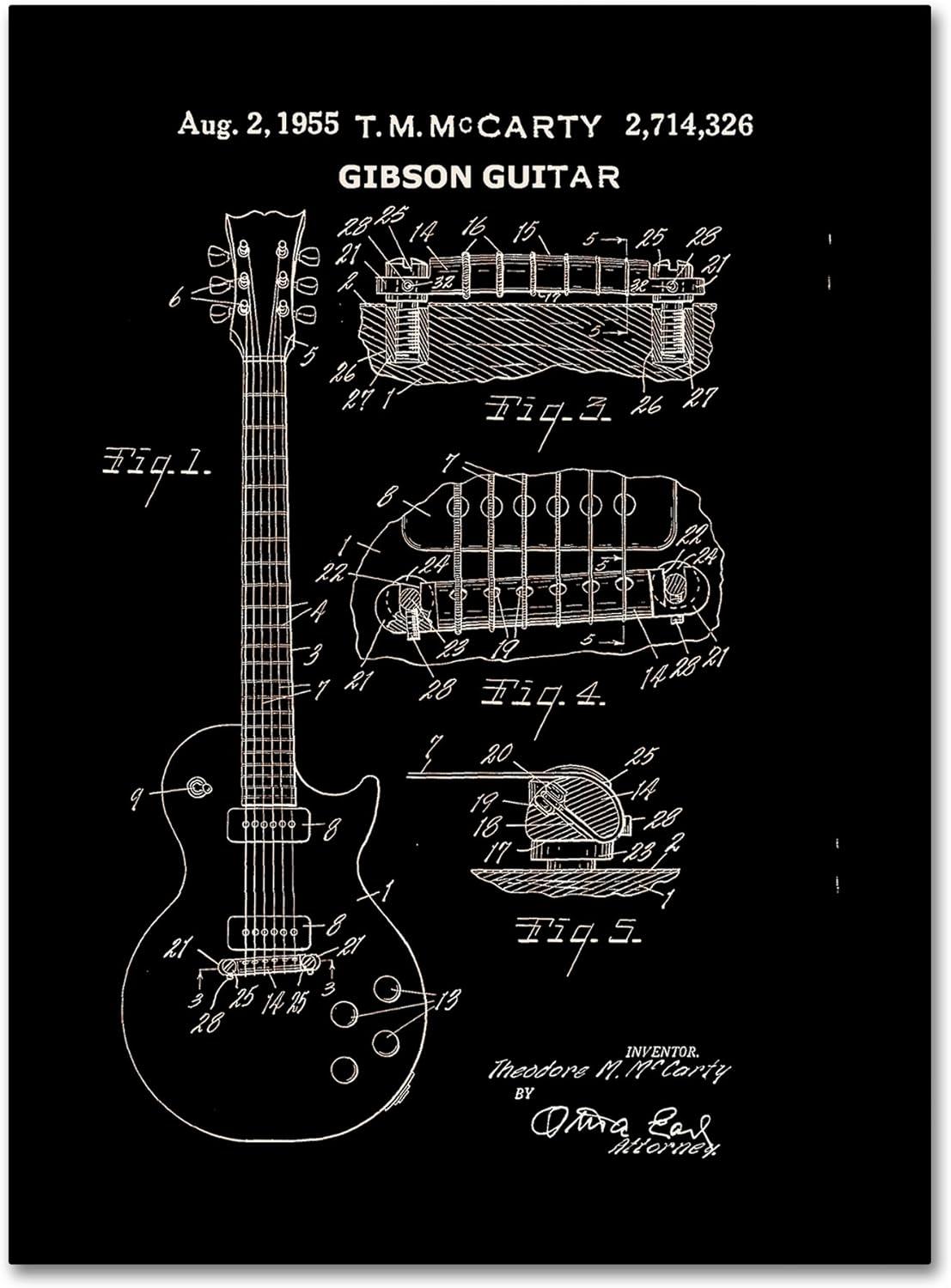 Trademark Fine Art "1955 Mccarty Gibson Guitar Patent Black" Canvas Art by Claire Doherty