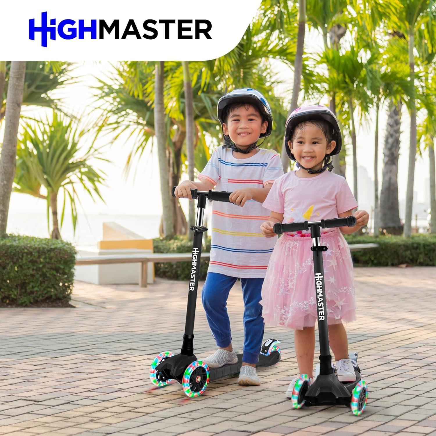 Highmaster 3-Wheel Toddler Scooter for 2 to 8 Year Old boy - 3 Wheeled Kids Scooter with Light Up Wheels, Safe and Fun Ride for Kids - Purple