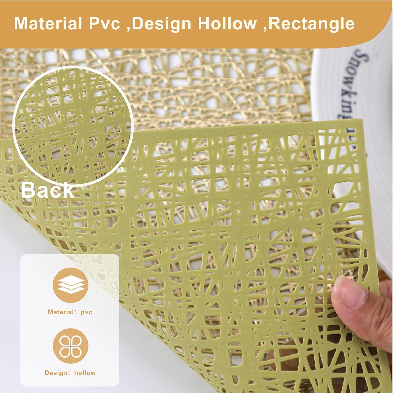 Holzlrgus Gold Rectangle Placemats Set of 4 Metallic Vinyl Easy to Clean Non-Slip Stain Heat Resistant Washable Wipeable Morden Abstract Table Mats for Dinning Wedding Party Festival