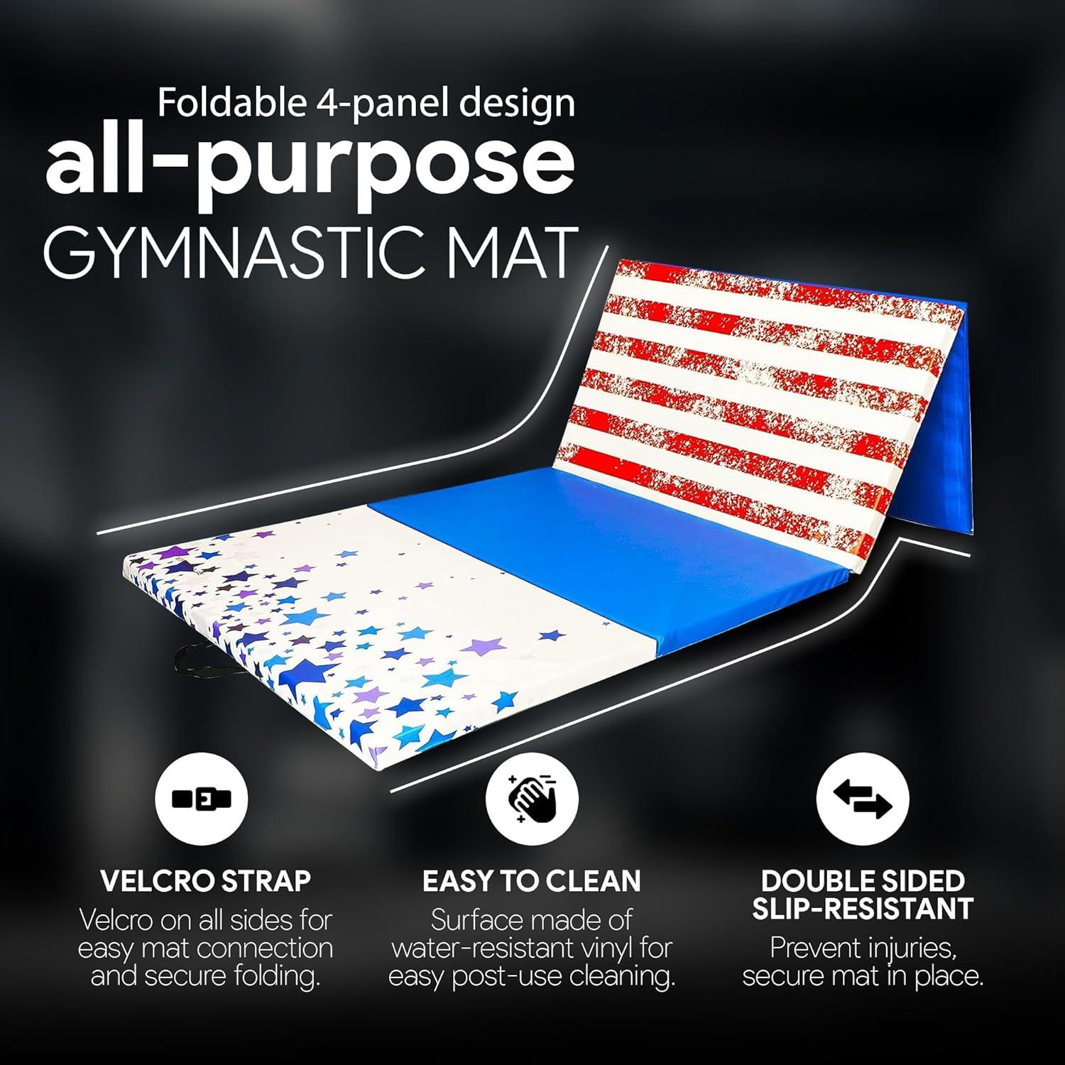 BalanceFrom Folding Gymnastics Mat, Thick Home Gym Floor Tumbling Equipment, Star/Stripe - Portable Exercise and Workout Pad for Pilates, Aerobics,