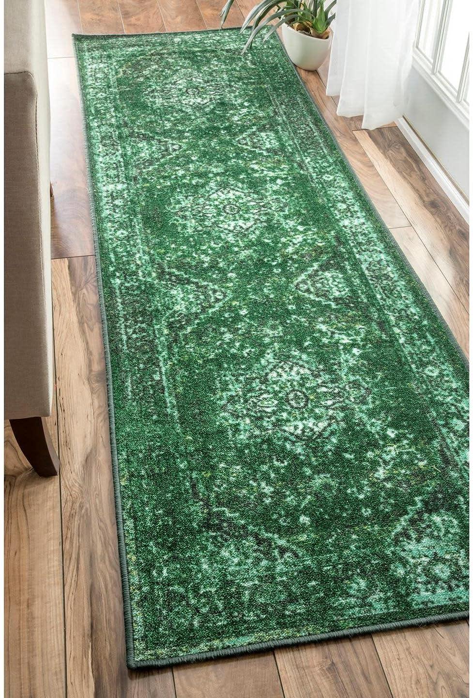 Green Tufted Reversible Synthetic Runner Rug