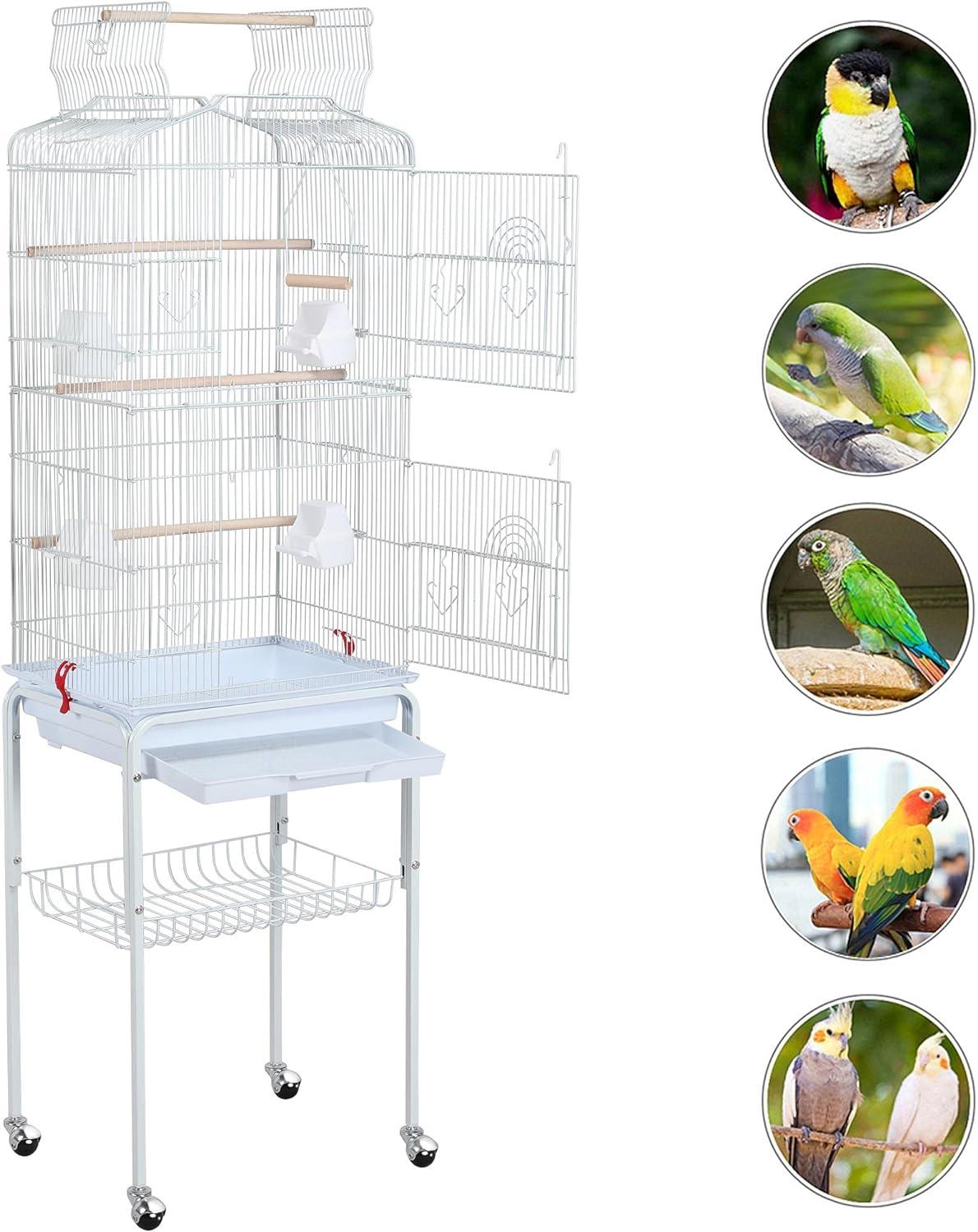 Yaheetech Open Top Metal Bird Cage Large Rolling Parrot Cage With Stand