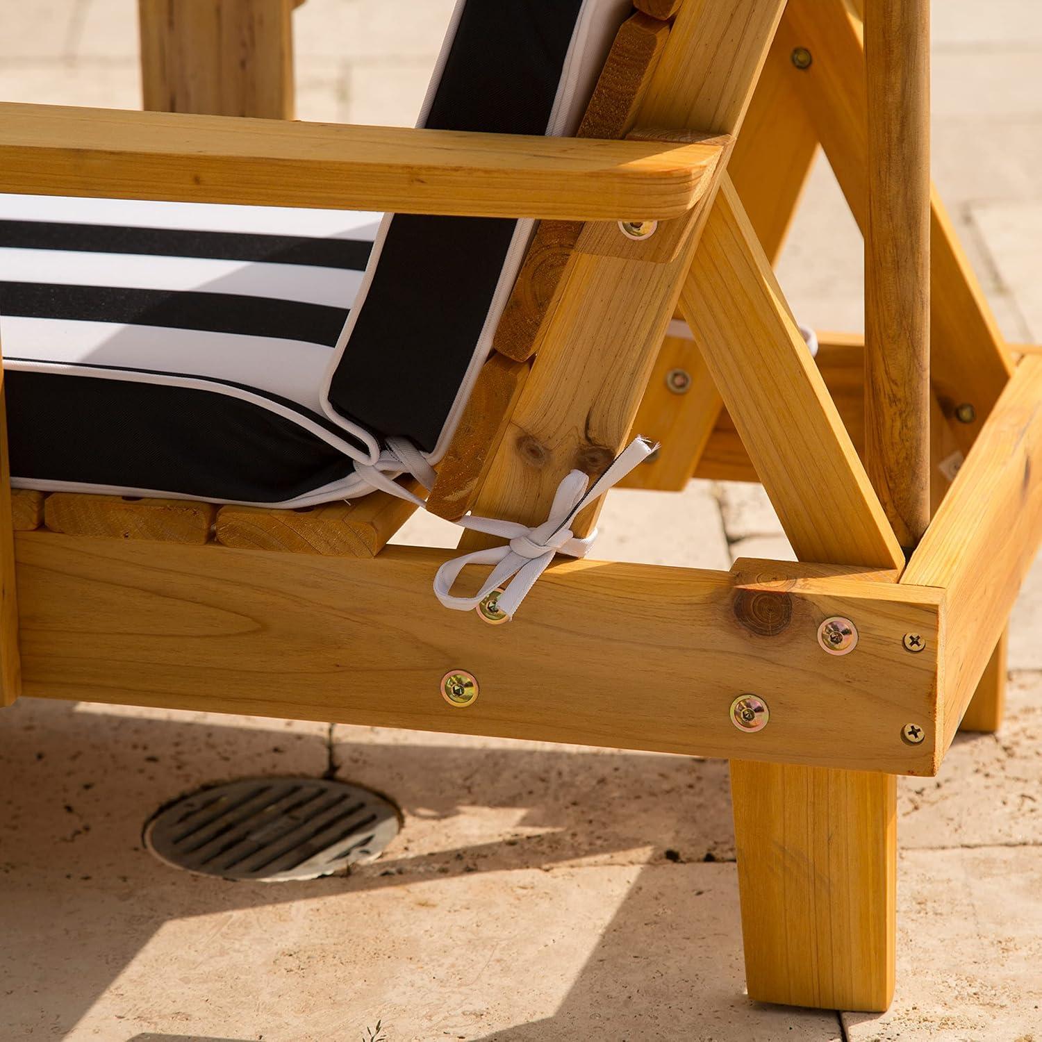 Outdoor Wood Chaise Children's Chair with Umbrella and Cushion, Navy and White