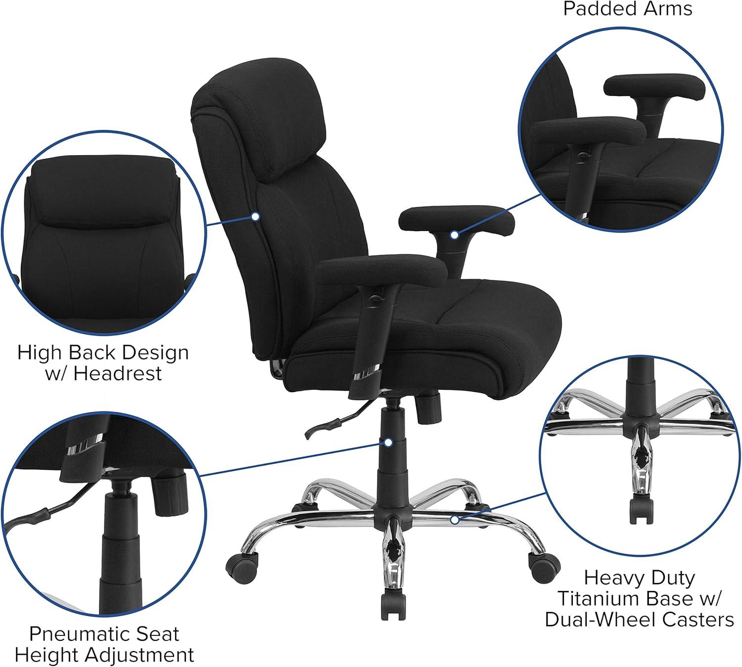 Flash Furniture HERCULES Series Big & Tall 400 lb. Rated Swivel Ergonomic Task Office Chair with Clean Line Stitching and Adjustable Arms