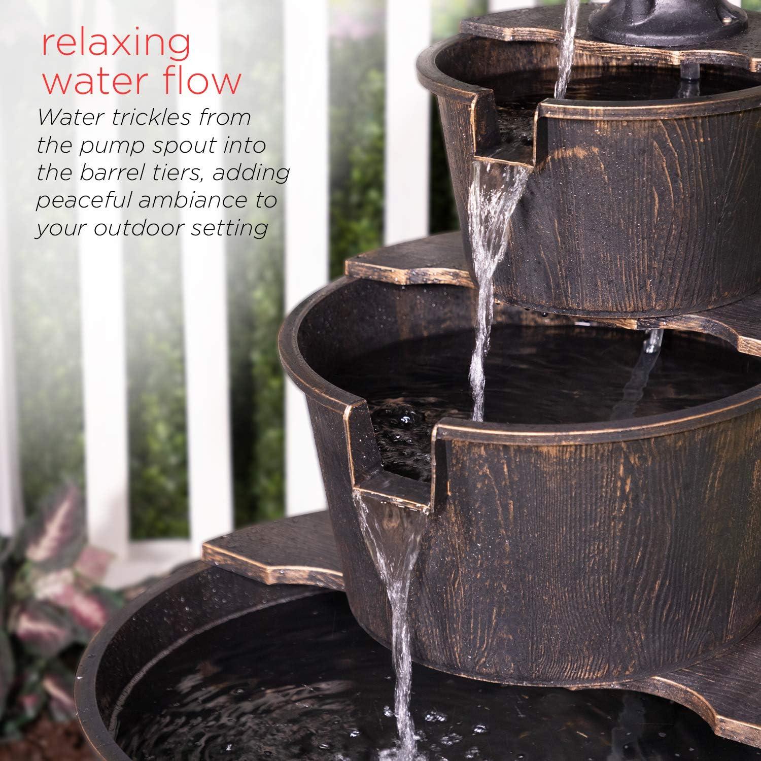 Alpine Corporation 40" Three Tier Pump Outdoor Fountain Decor, Brown