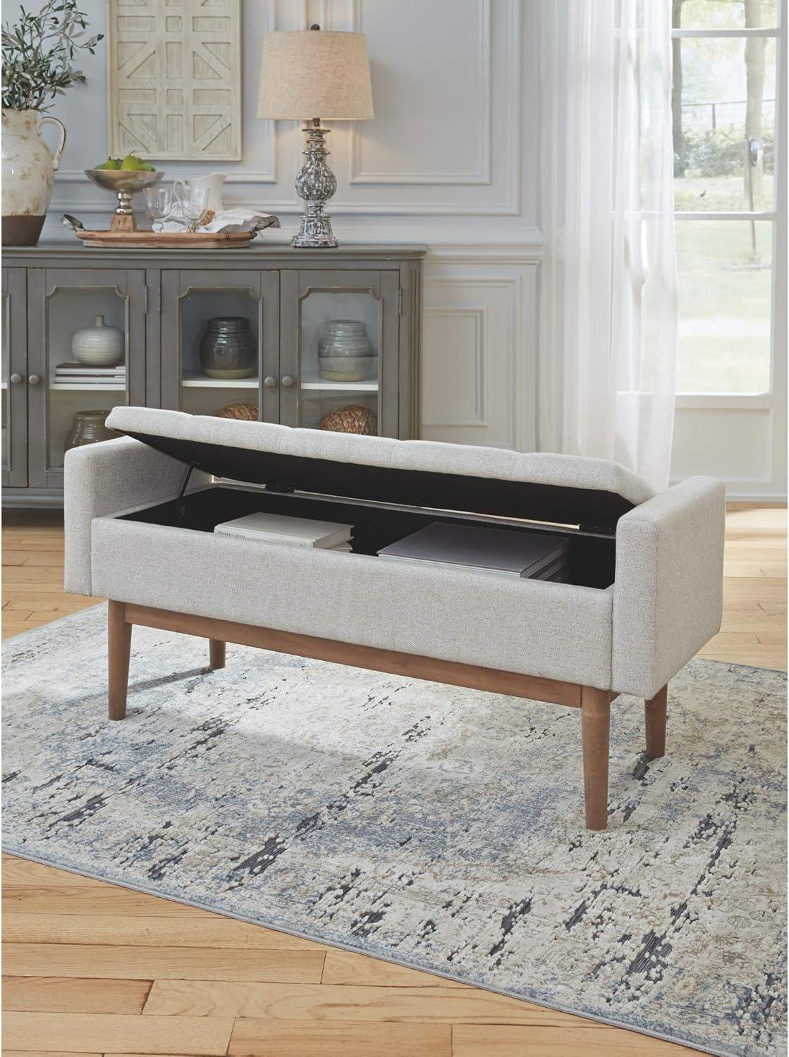 Beige and Brown Tufted Upholstered Storage Bench with Wood Legs