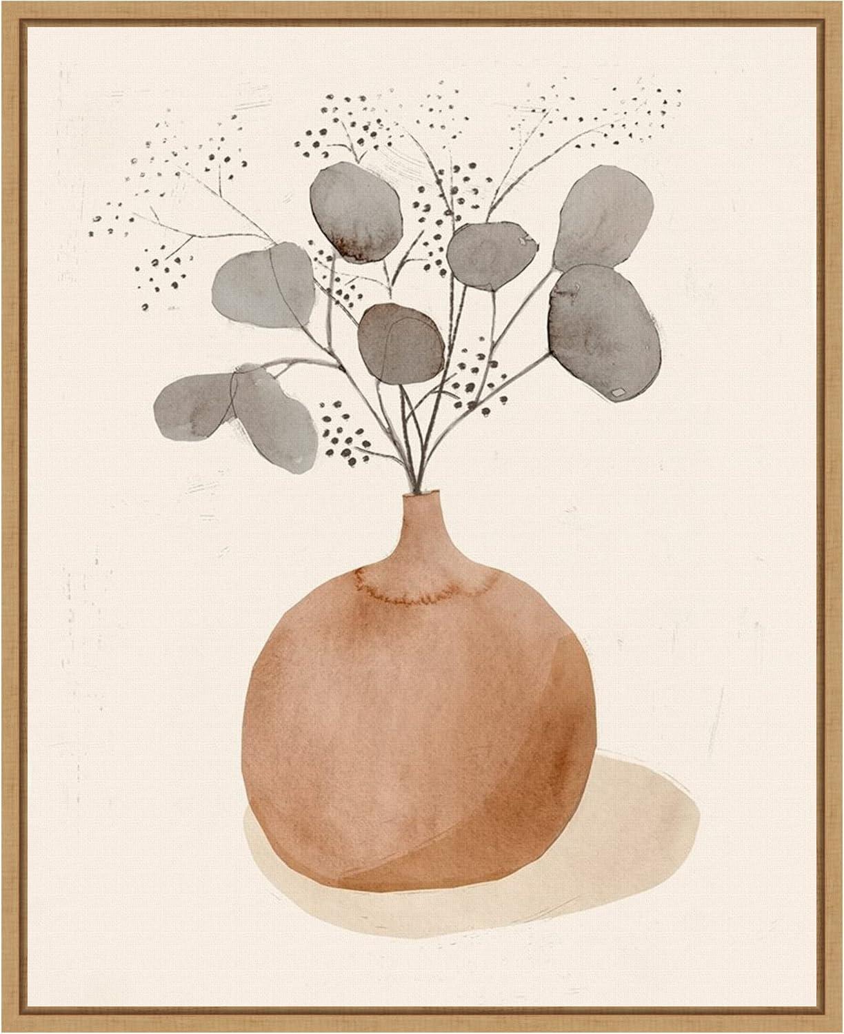 16" x 20" La Planta I Floral Vase by Victoria Barnes Framed Canvas Wall Art - Amanti Art: Modern Lithograph, Sawtooth Back Mount