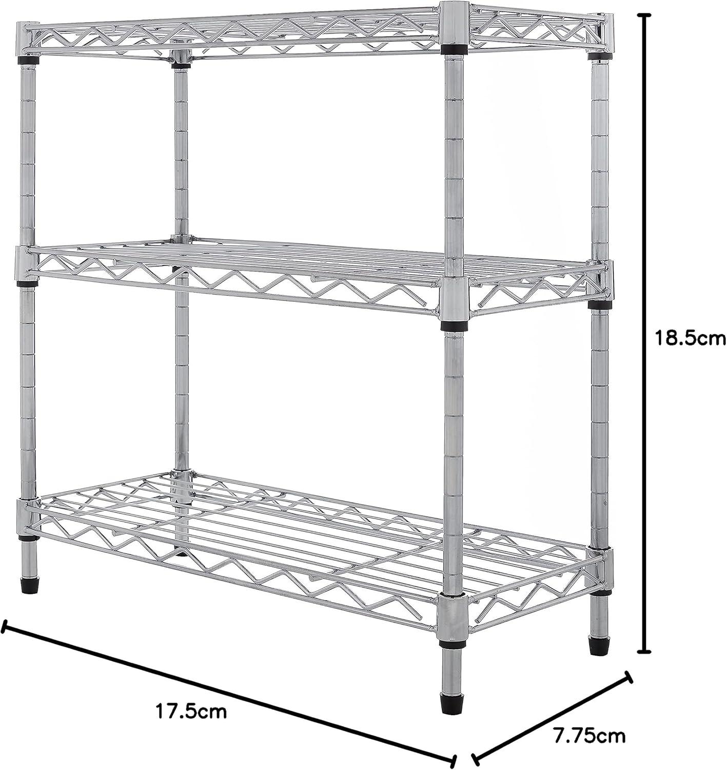 Seville Classics Mini 3-Tier Steel Wire Shelf Organizer Shelving for Cabinets, Bath, Kitchen, Countertop, 17. 5" W x 7. 5" D, Chrome