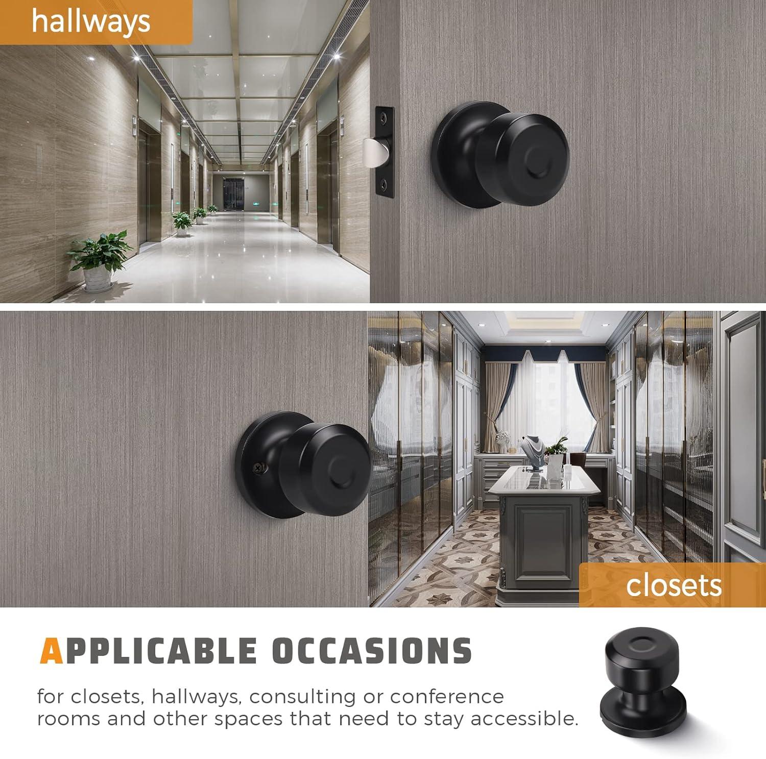 KNOBWELL 10 Pack Matte Black Passage Door Knob Set, Keyless Interior Closet Door Knobs for Hallway