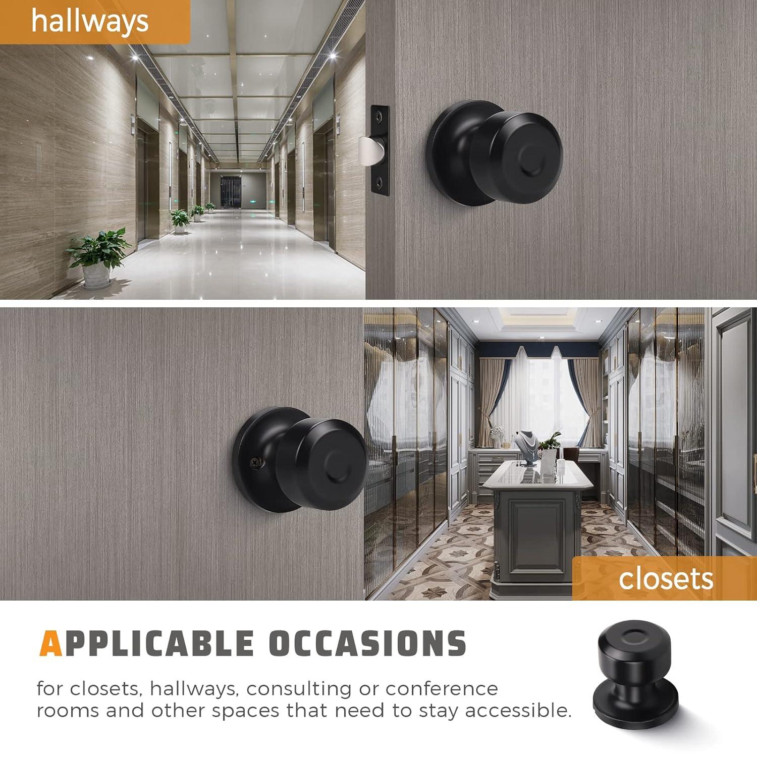 KNOBWELL 10 Pack Matte Black Passage Door Knob Set, Keyless Interior Closet Door Knobs for Hallway