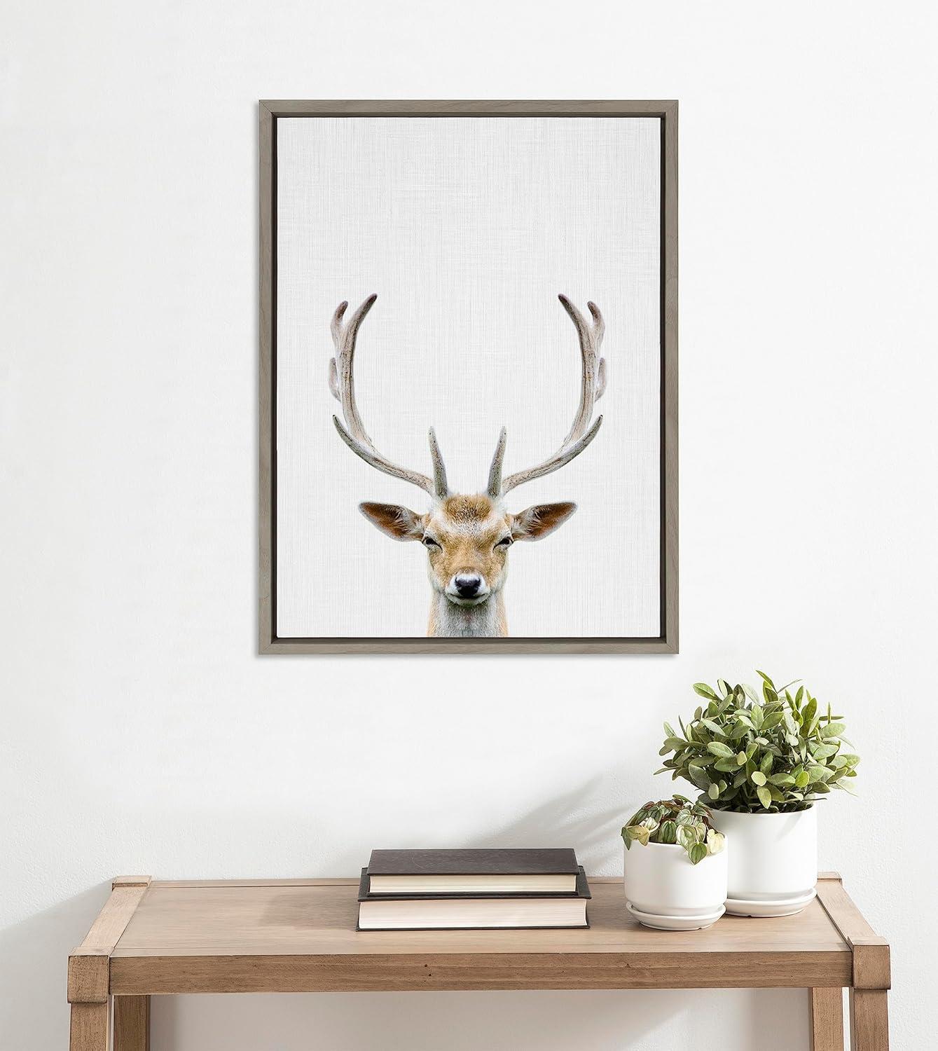 Gray Framed Deer Portrait Canvas Wall Art, 18x24