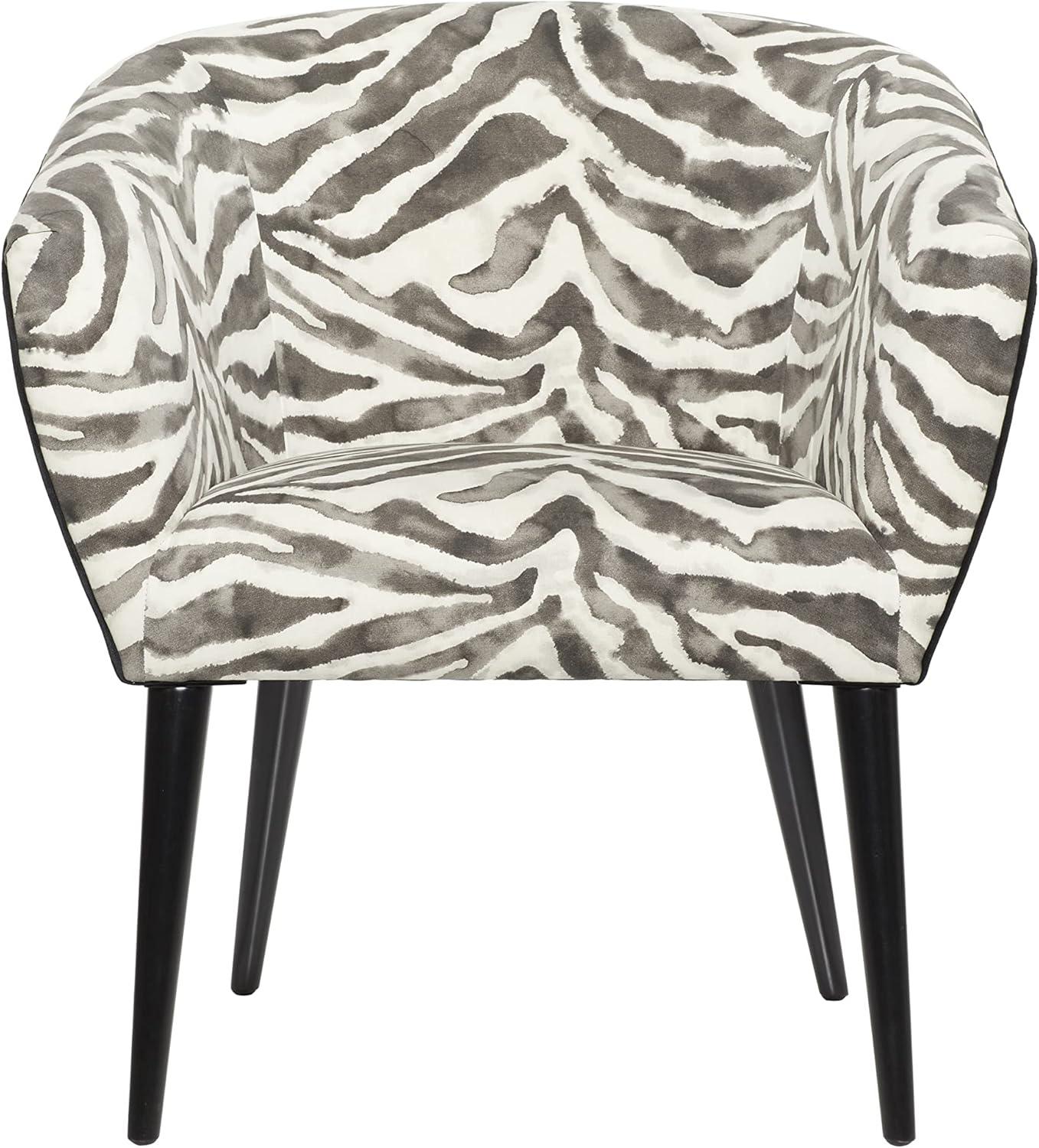 Black Velvet Zebra Print Wood Accent Chair