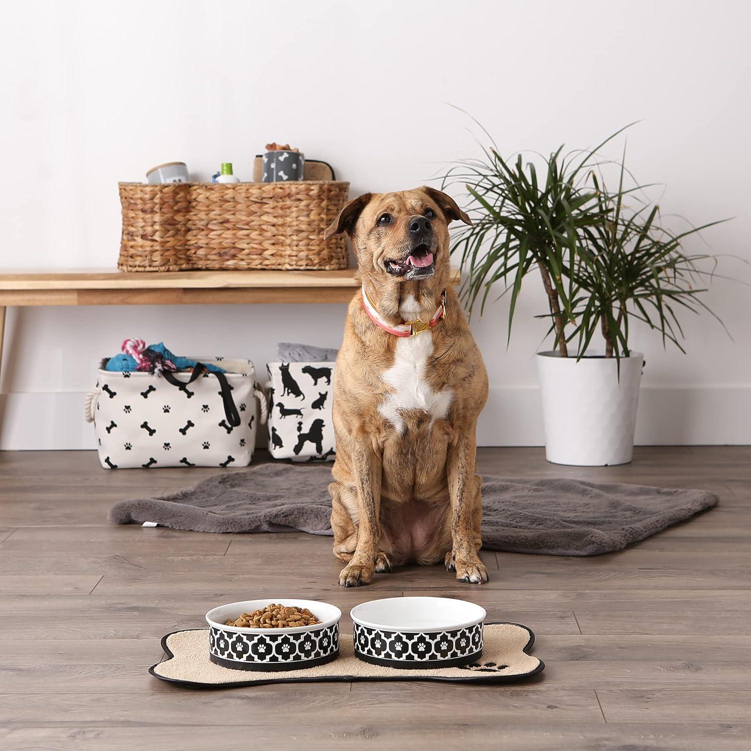 Bone Dry Lattice Pet Bowl, Dishwasher Safe, Large, 7.5x2.4", Black, 2 Count