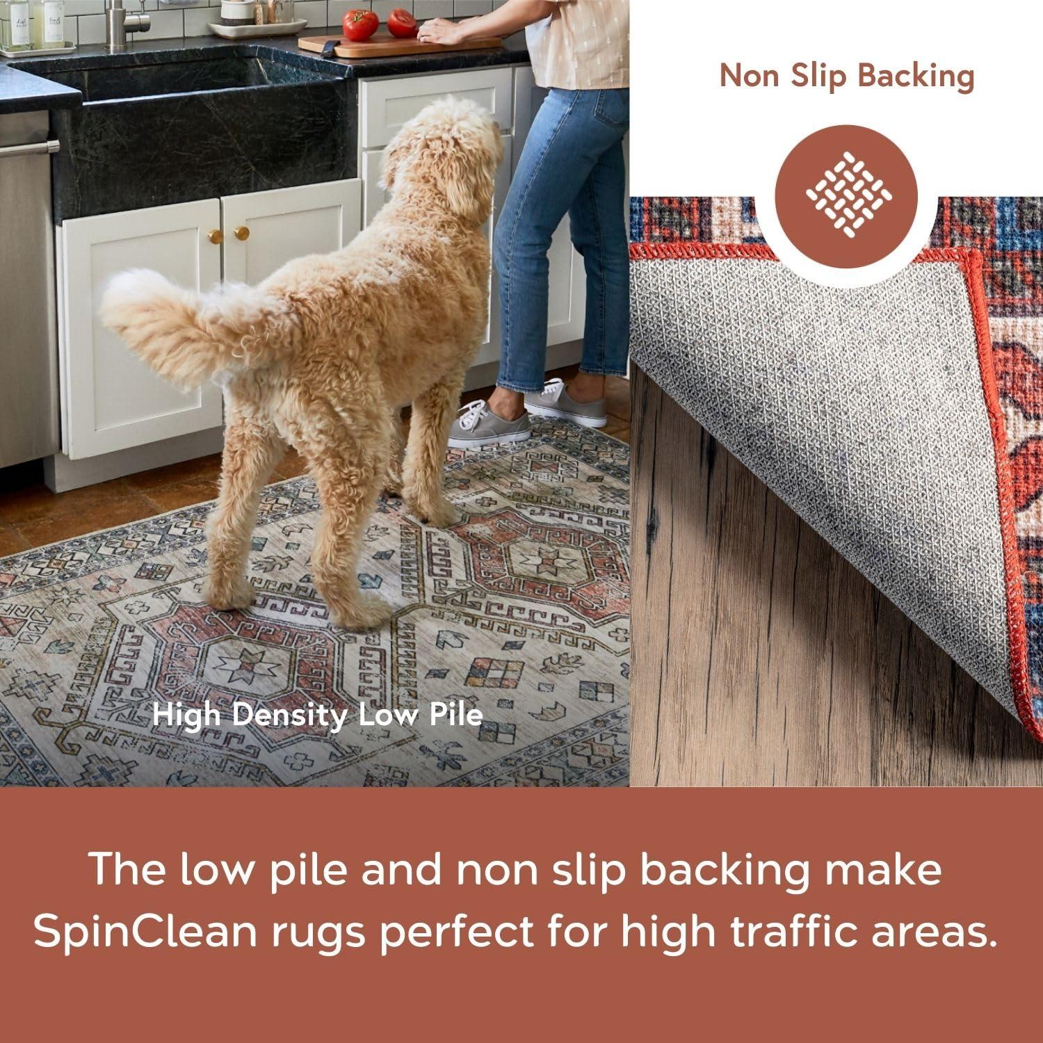 nuLOOM Stella Machine Washable Traditional Tribal Ultra Thin Accent Rug, 2' x 3', Rust