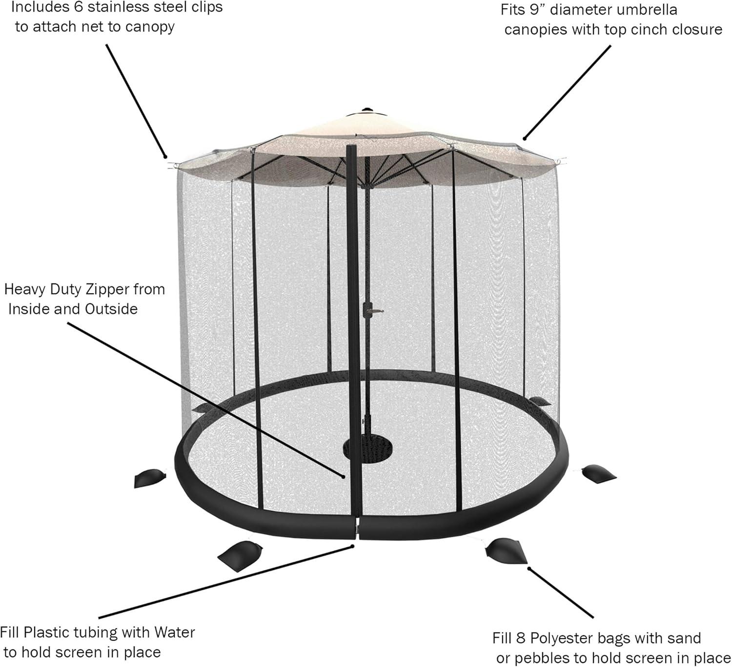 Pure Garden 50-LG1205 10-11 ft. Bug Screen for Table Umbrella Mosquito Net, Black