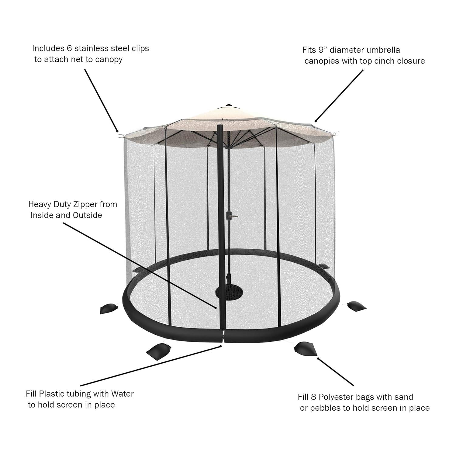 Pure Garden 50-LG1205 10-11 ft. Bug Screen for Table Umbrella Mosquito Net, Black