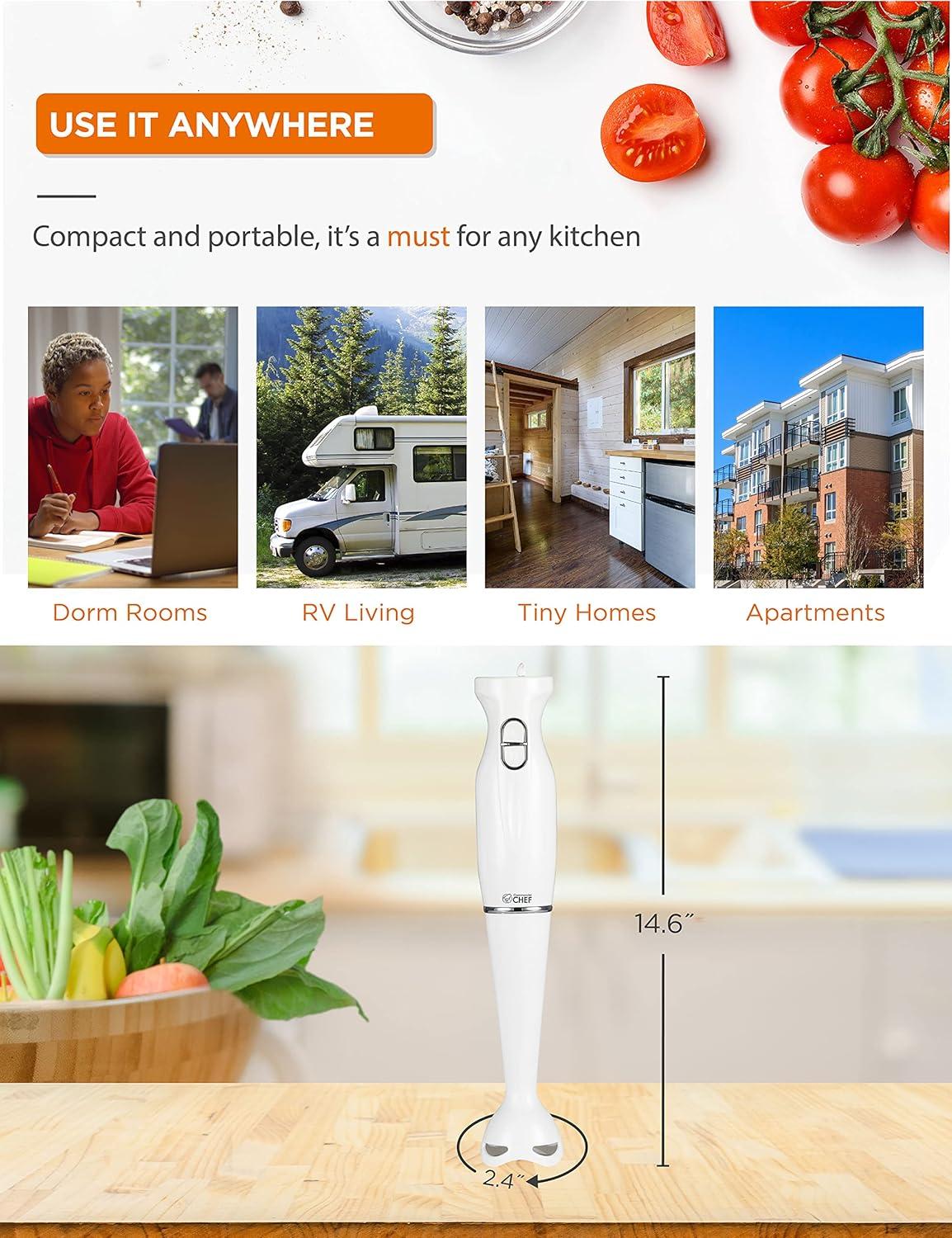 Commercial Chef COMMERCIAL CHEF Immersion Blender, Hand Blender with Stainless Steel Blades