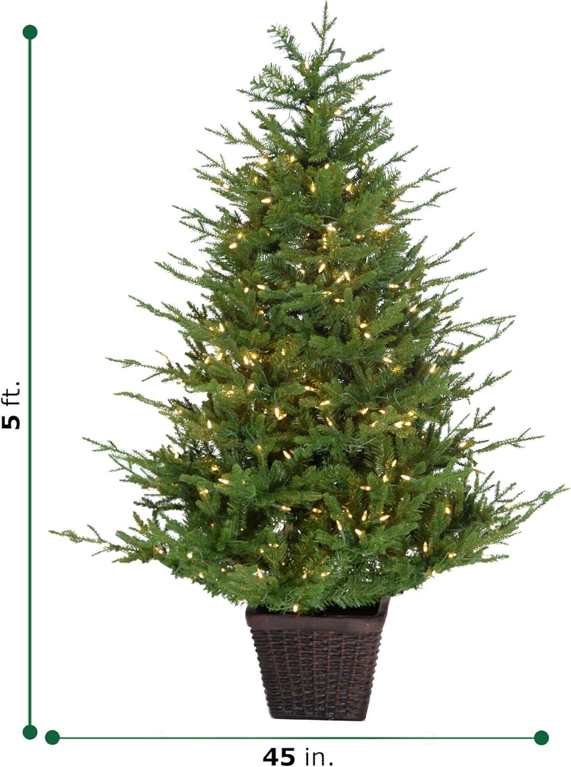 Fraser Hill Farm 5-ft. Adirondack Prelit Potted Christmas Tree with Warm White LED Lights