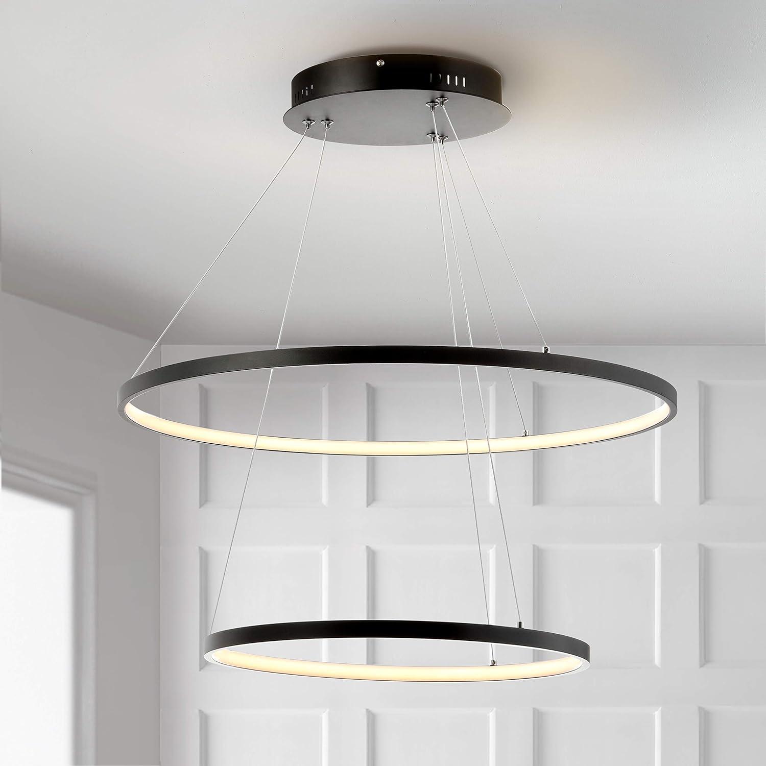 Brice 24" Matte Black Chrome-Lined Modern LED Pendant Chandelier