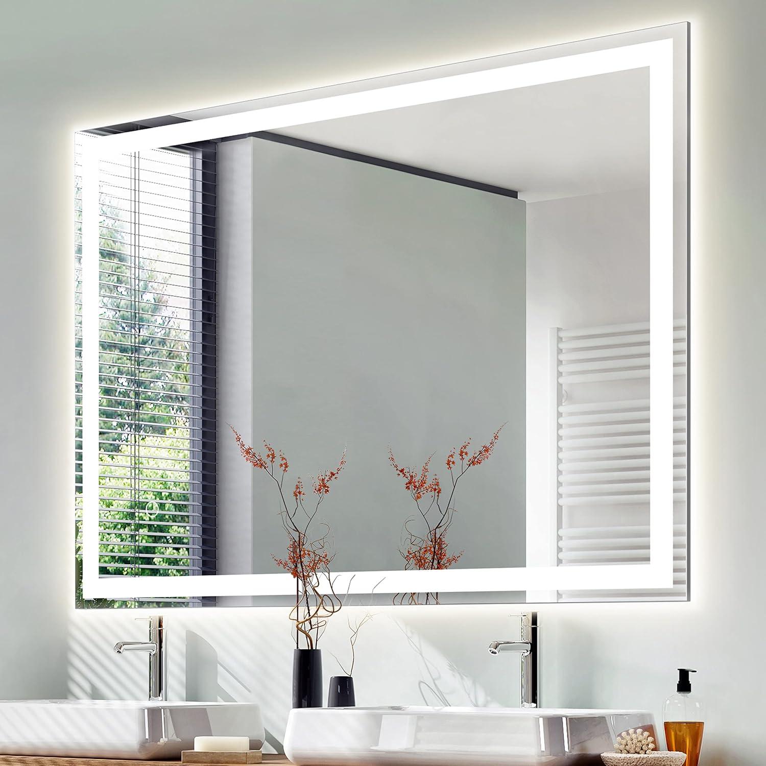 Pax 40 in. W x 36 in. H Large Rectangular Frameless Antifog Front/Back-Lit Wall Bathroom Vanity Mirror with Smart Touch - JONATHAN Y