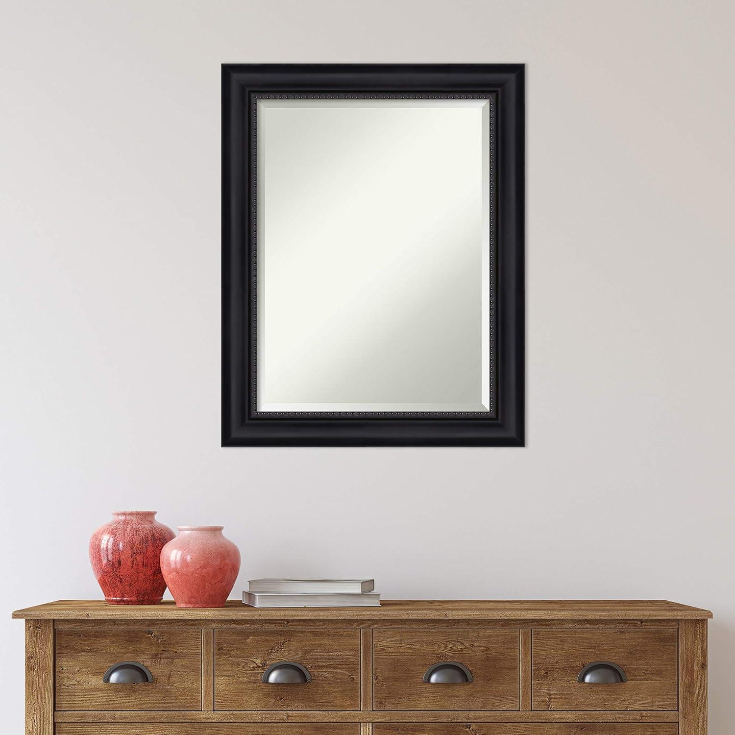 Amanti Art Beveled Bathroom Wall Mirror - Astor Frame Astor Black Outer Size: 23 x 29 in Black