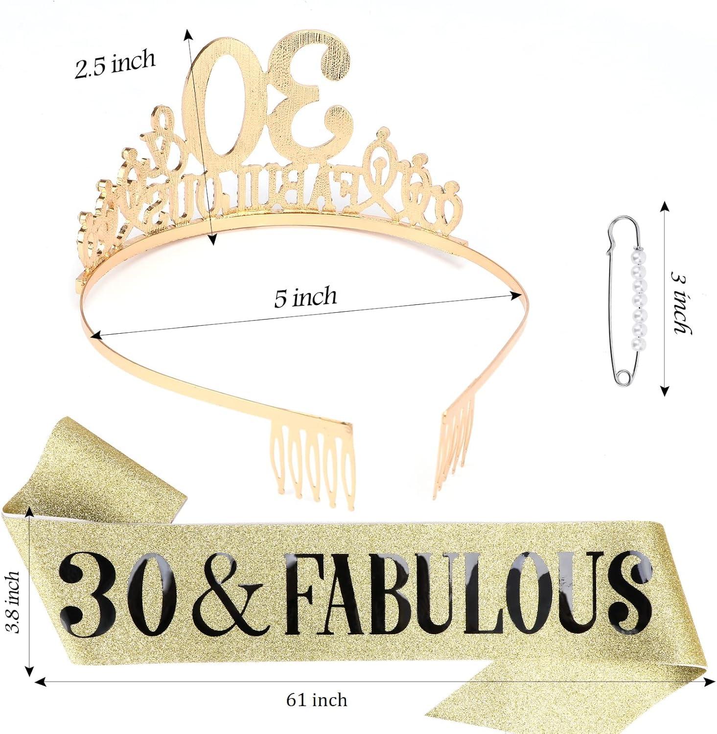 30th Birthday Decorations: Sash, Crown, Tiara for Women - Fabulous 30th Birthday Gifts