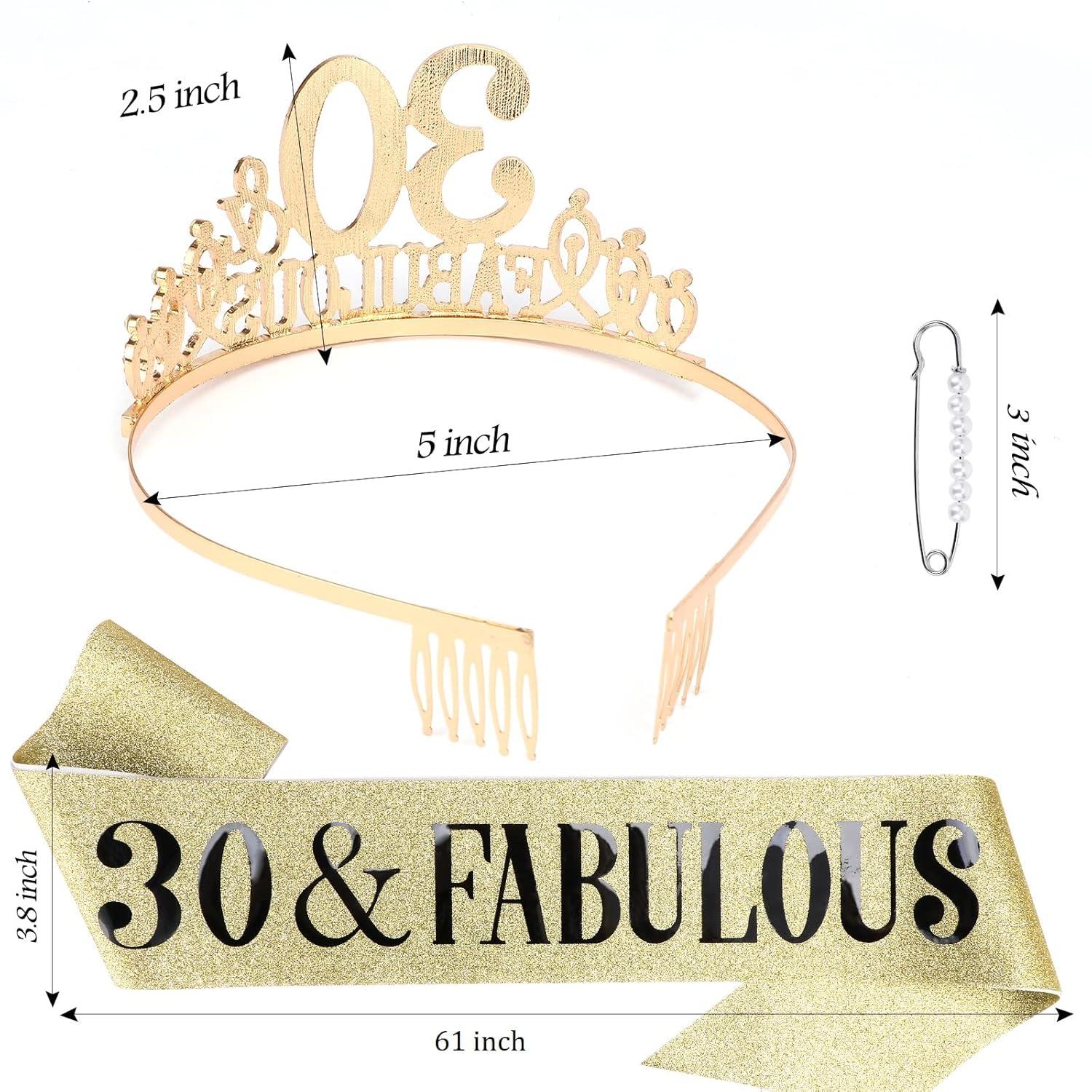30th Birthday Decorations: Sash, Crown, Tiara for Women - Fabulous 30th Birthday Gifts