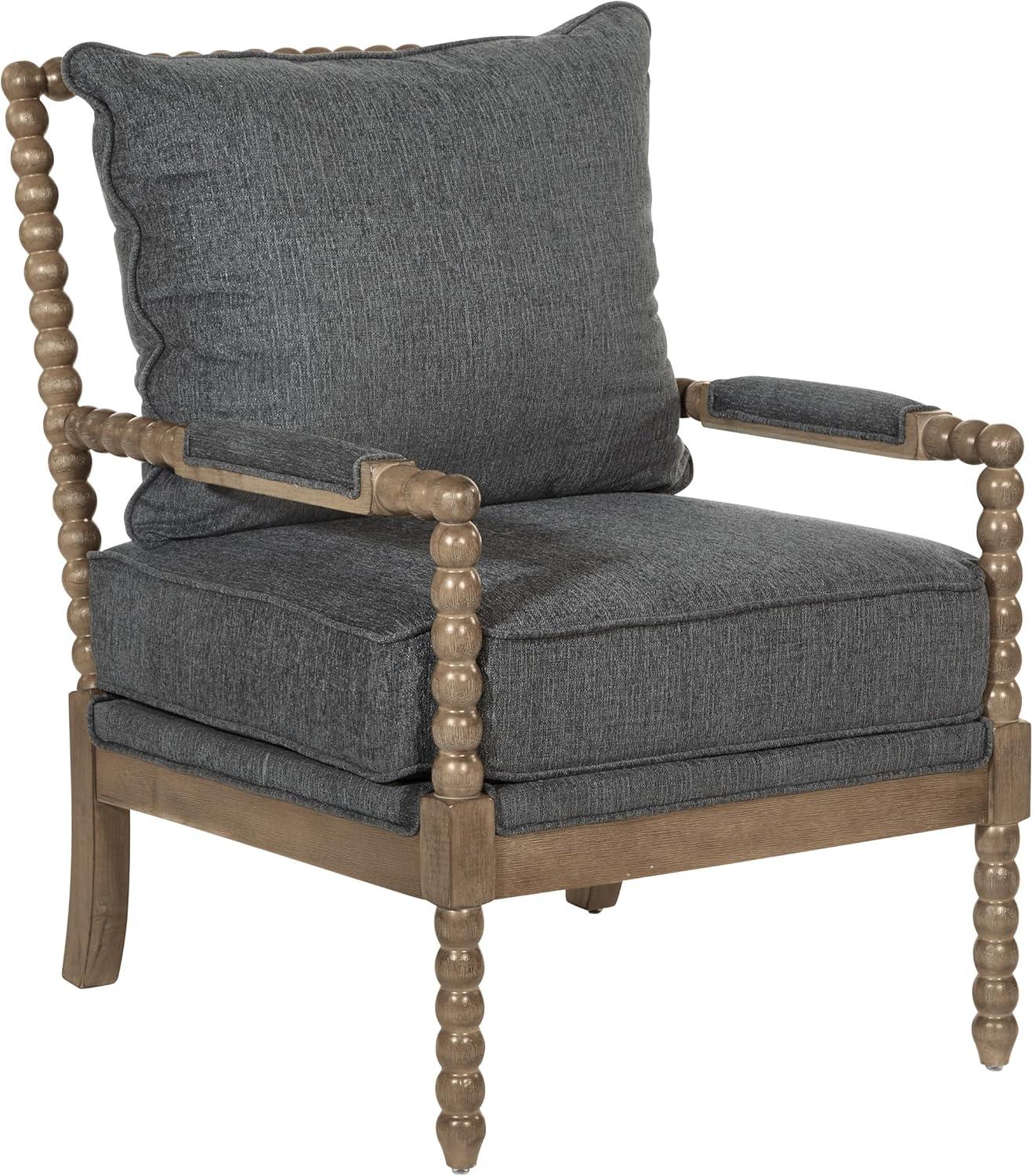 Fletcher Charcoal Fabric Spindle Accent Chair with Rustic Wood Frame