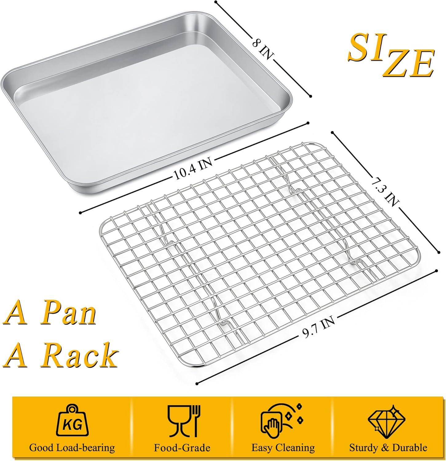 Compact Stainless Steel Non-Stick Toaster Oven Tray with Rack