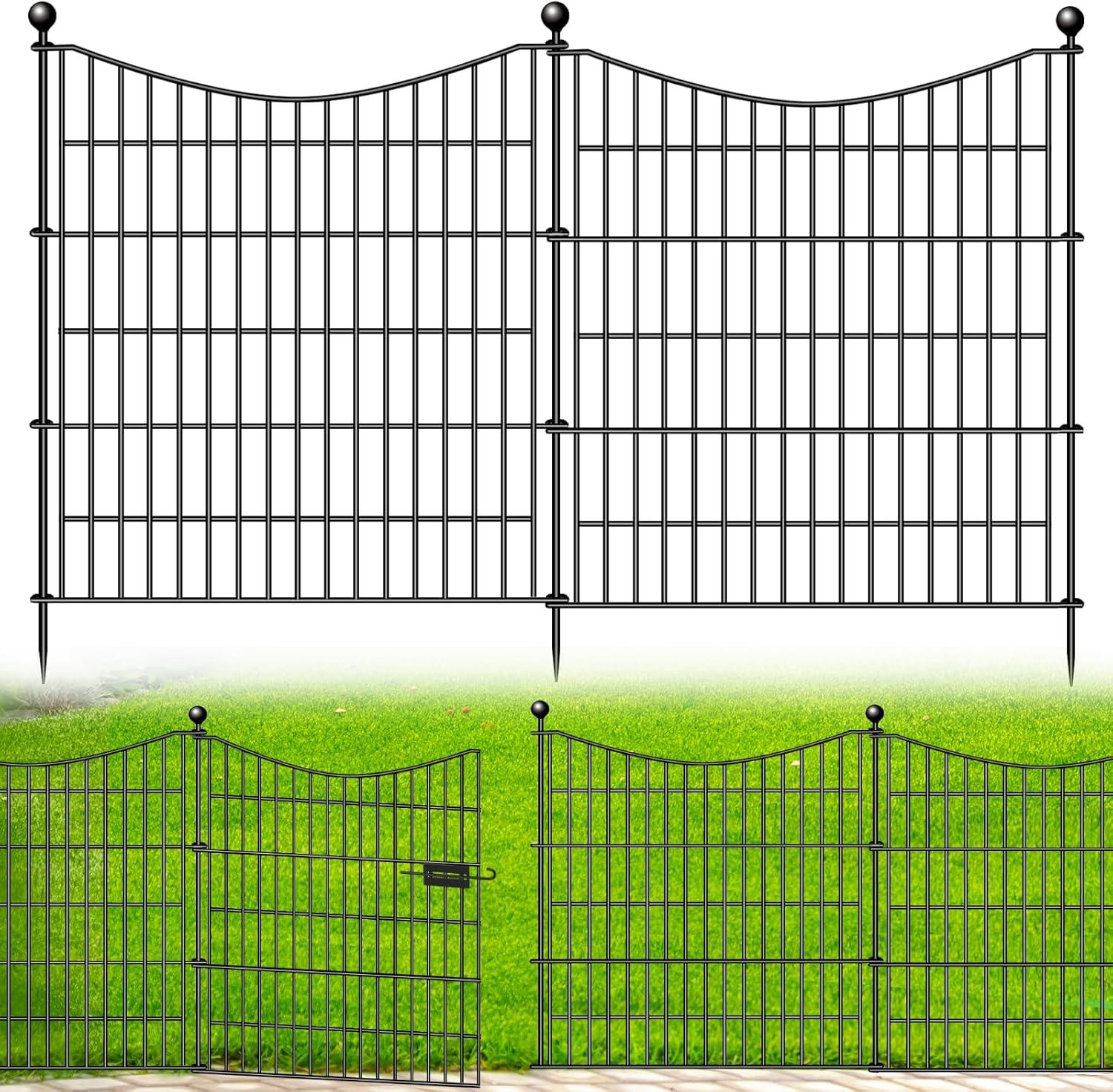 32 in. Black Metal Garden Border Fence with Spear-Top Design