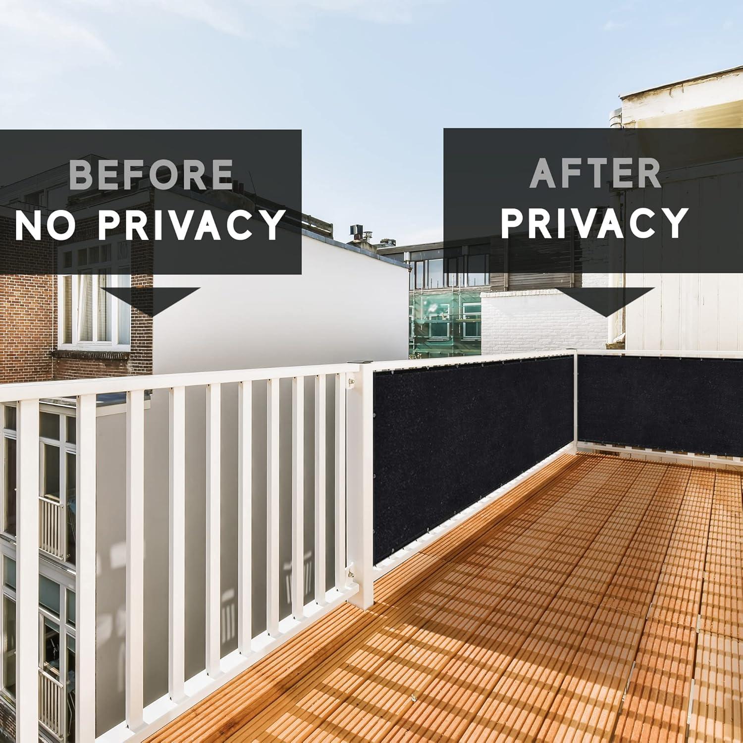 ASTEROUTDOOR Balcony and Fence Privacy Screen 3' x 10' with 90% Shade Rating - Black 170 GSM Polyethylene Fabric