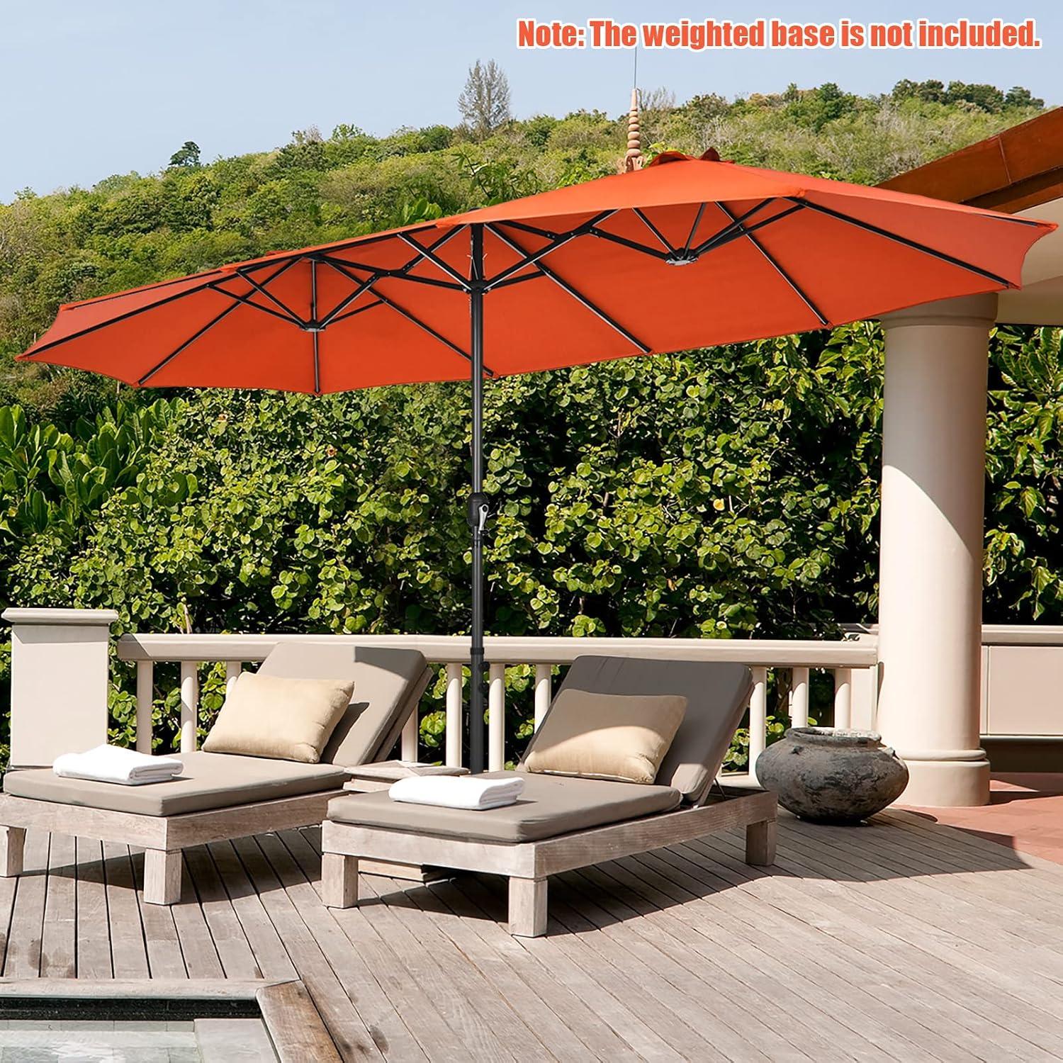 15 Ft Orange Double-Sided Patio Umbrella with Hand-Crank