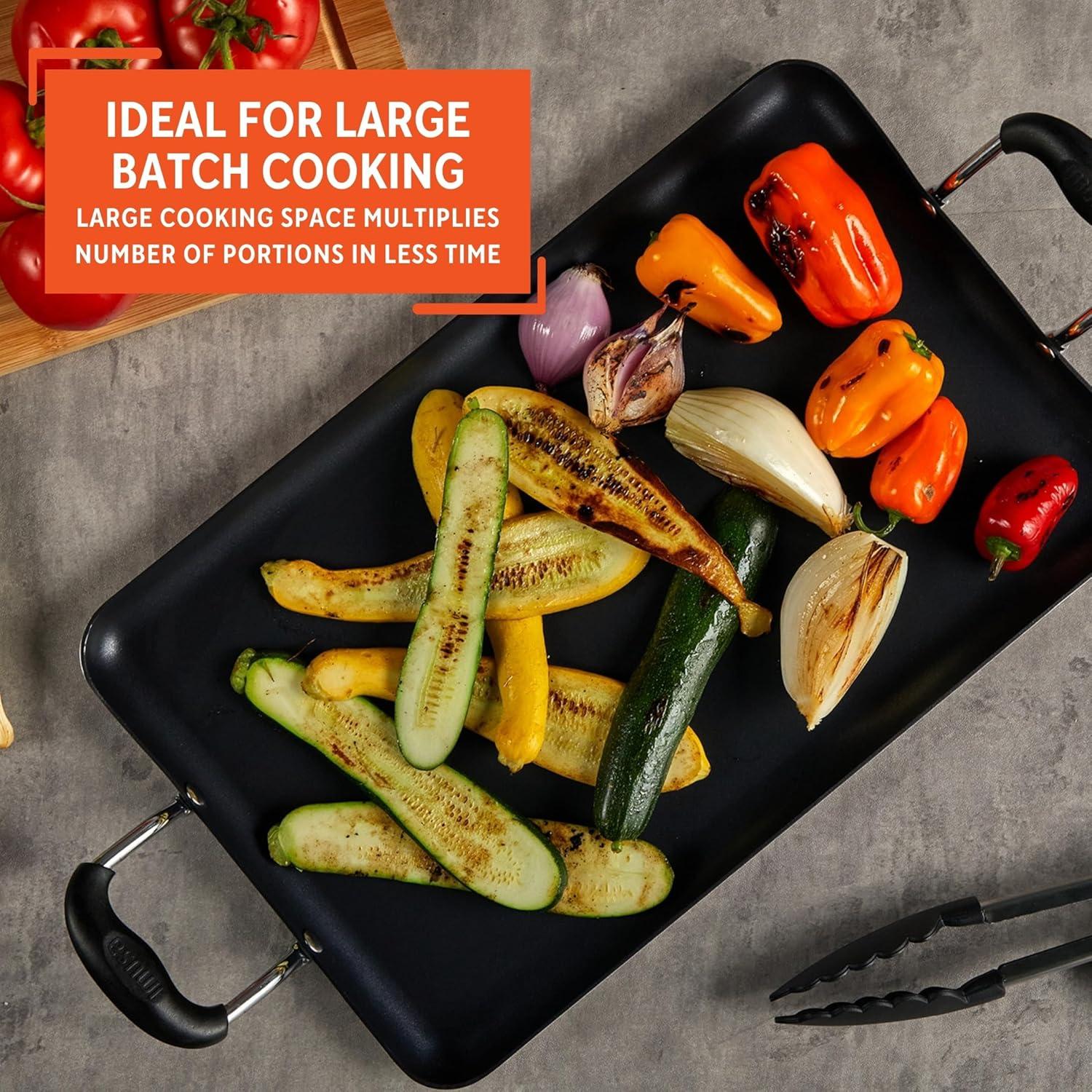 IMUSA 17"x10"Ceramic Double Burner Griddle Black: Stovetop Griddle, Aluminum, Hand Wash, Electric & Gas Compatible