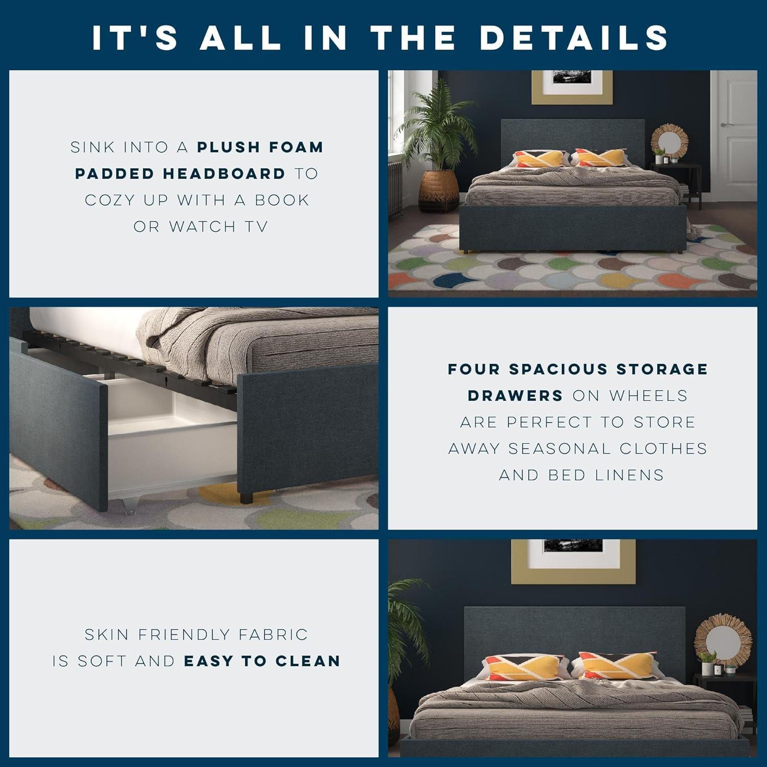 Novogratz Kelly Upholstered Unfinished Platform Storage Bed
