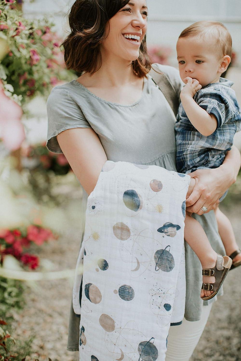 Planetary Blue Cotton Muslin Baby Quilt Blanket