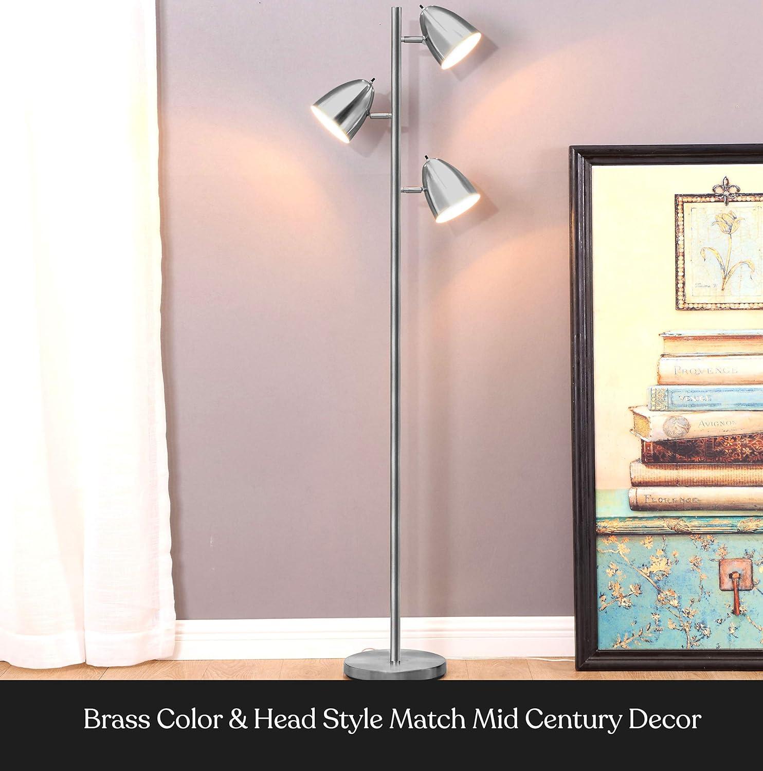 Brightech Jacob 64" Modern 3-Light Adjustable LED Floor Lamp with Silver Finish and Metal Cone Shades, Bulbs Included