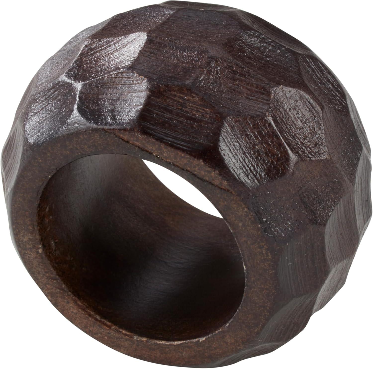 Saro Lifestyle Chunky Wood Dinner Napkin Rings (Set of 4), Coffee