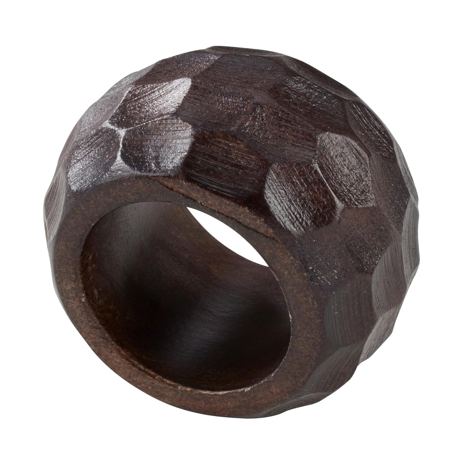 Saro Lifestyle Chunky Wood Dinner Napkin Rings (Set of 4), Coffee