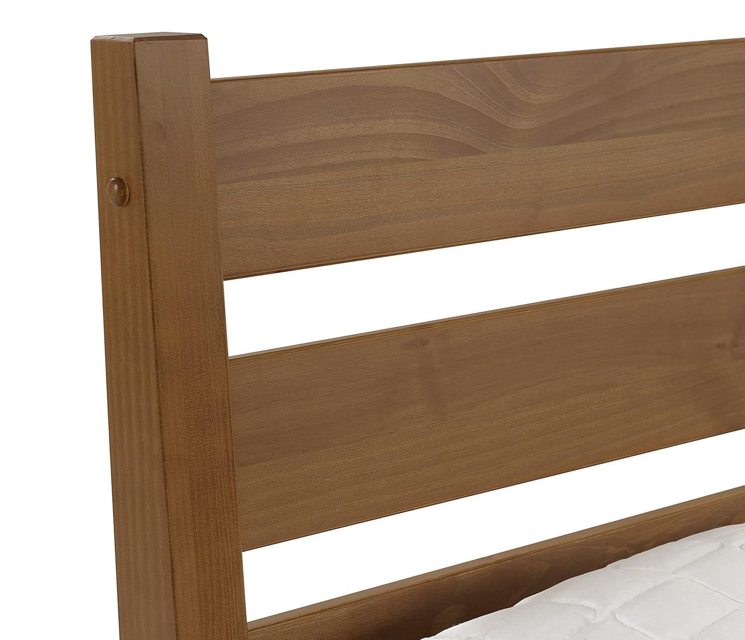 Camaflexi Mid Century Platform Bed Queen Size Solid Wood Bed Frame, Castanho 100% Solid Wood