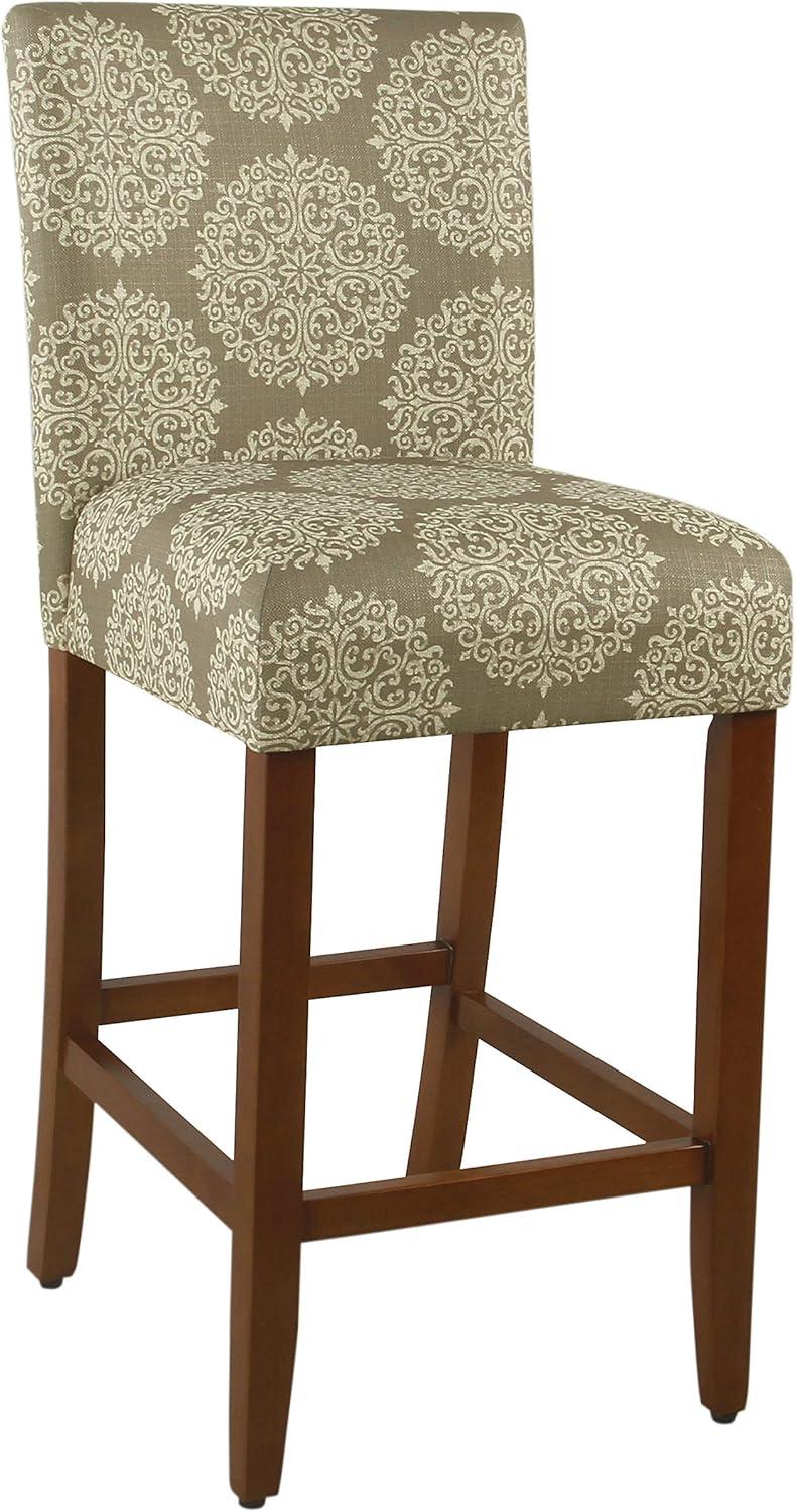 Braeburn Rustic Brown 29" Upholstered Barstool in Taupe and Cream Medallion