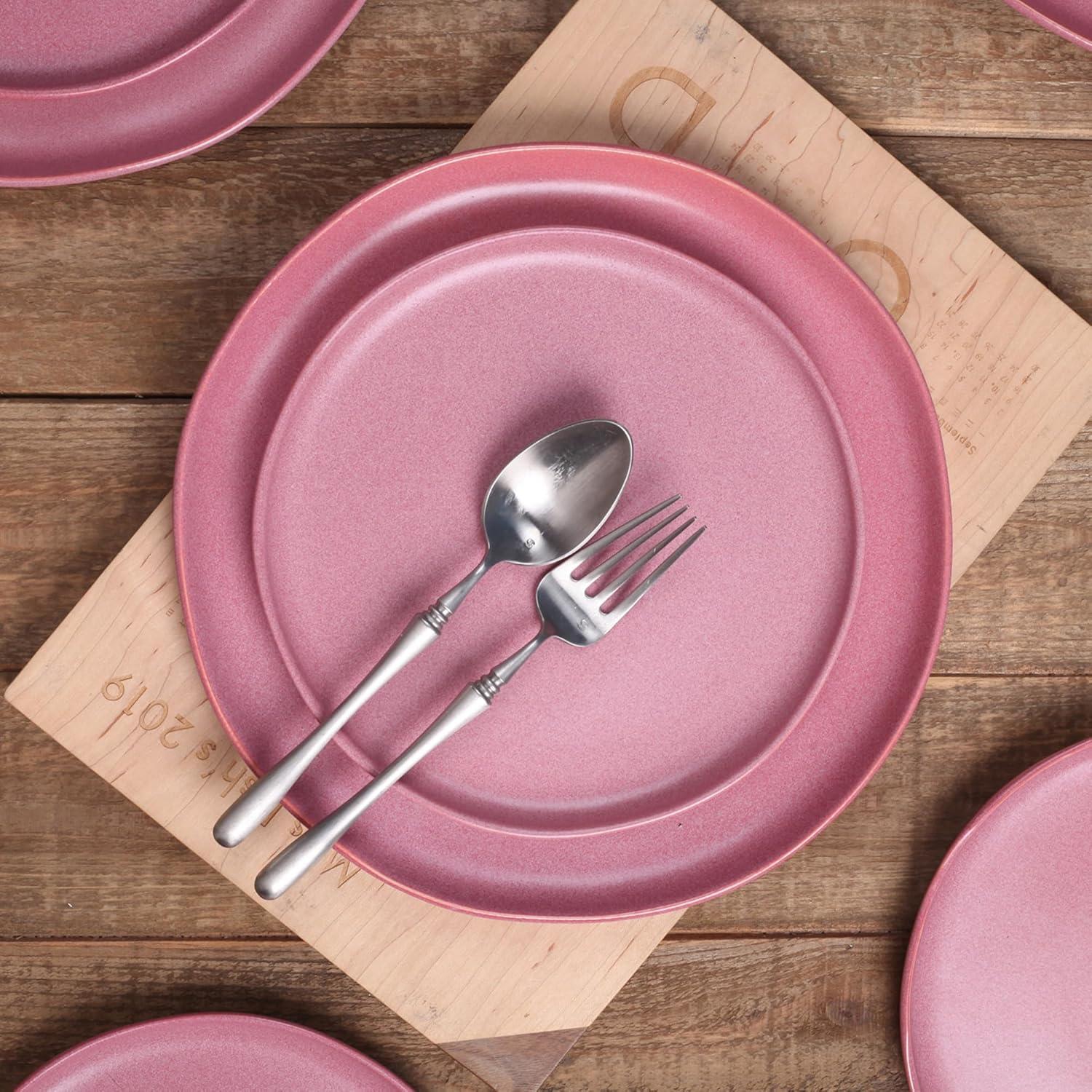 Pink and White Ceramic 16-Piece Dinnerware Set with Reactive Glaze