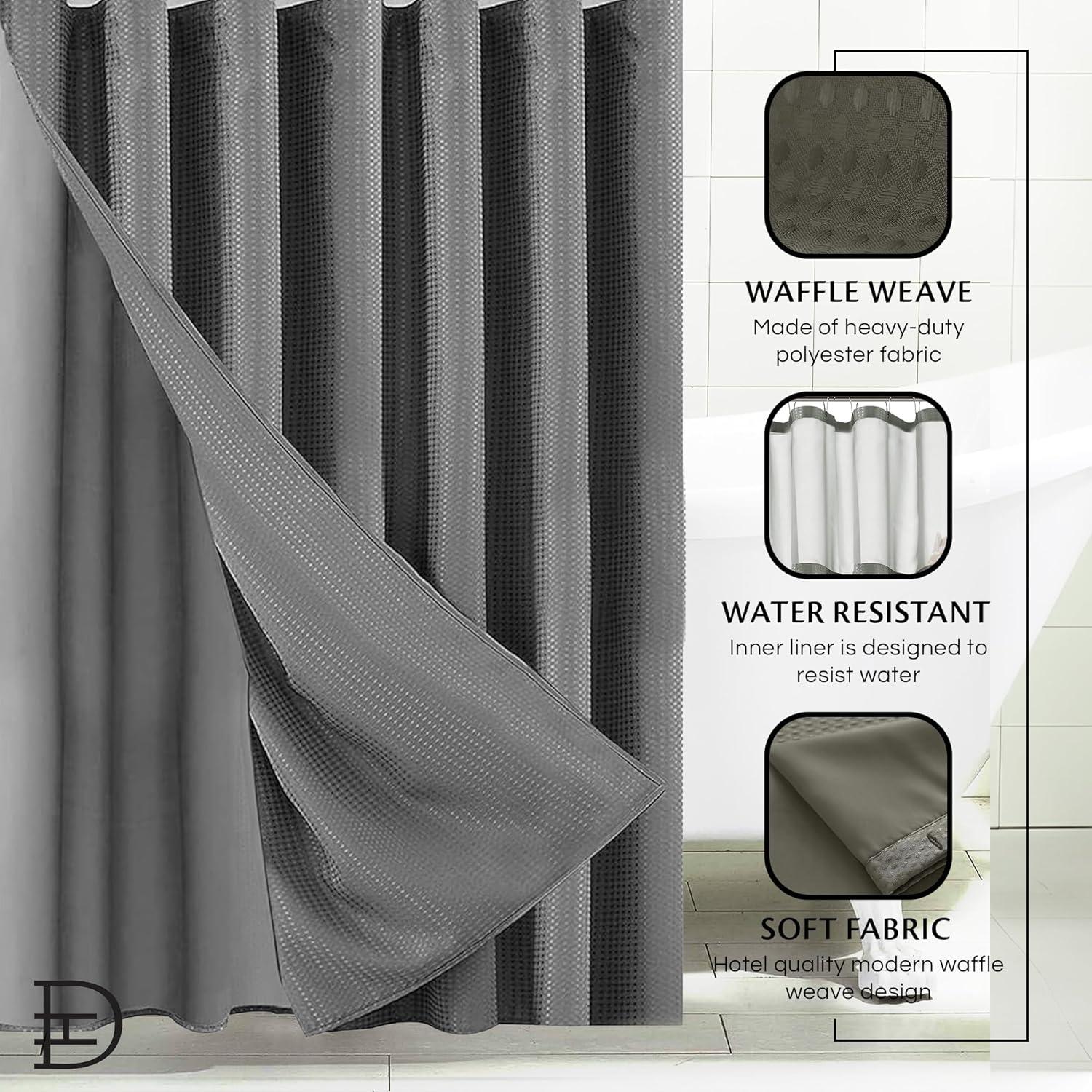 Dainty Home Complete Shower Curtain With Detachable Liner - Grey