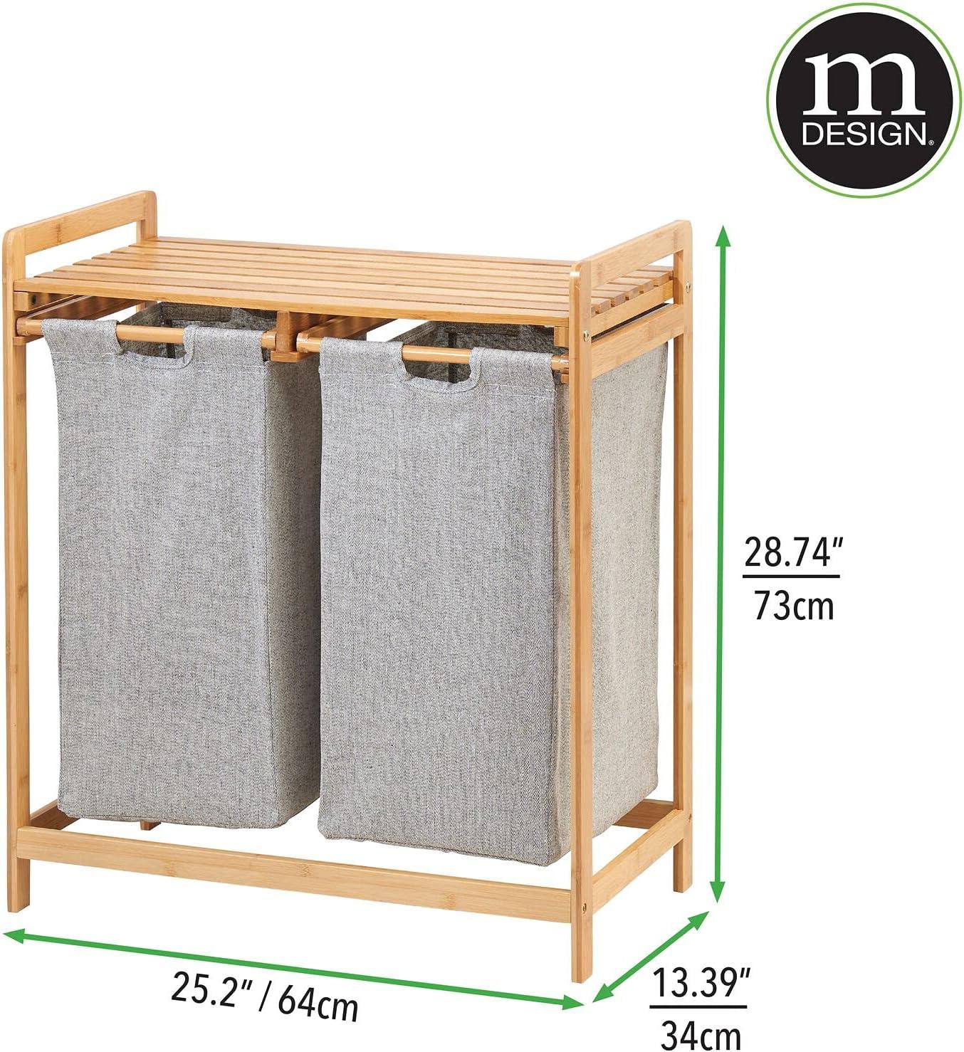 Natural Bamboo Double Laundry Hamper with Removable Bags