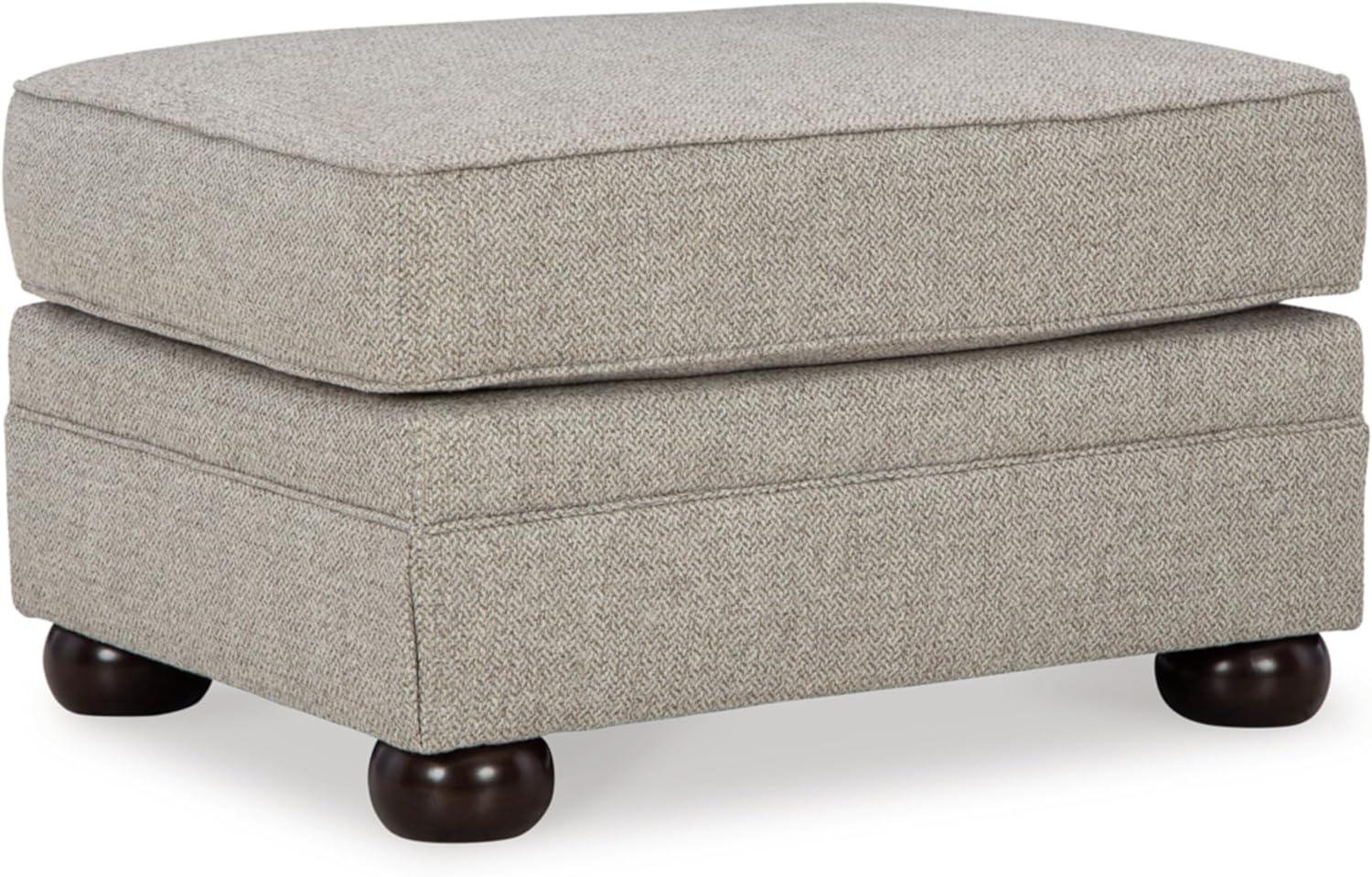 Beige Herringbone Upholstered Ottoman with Bun Legs