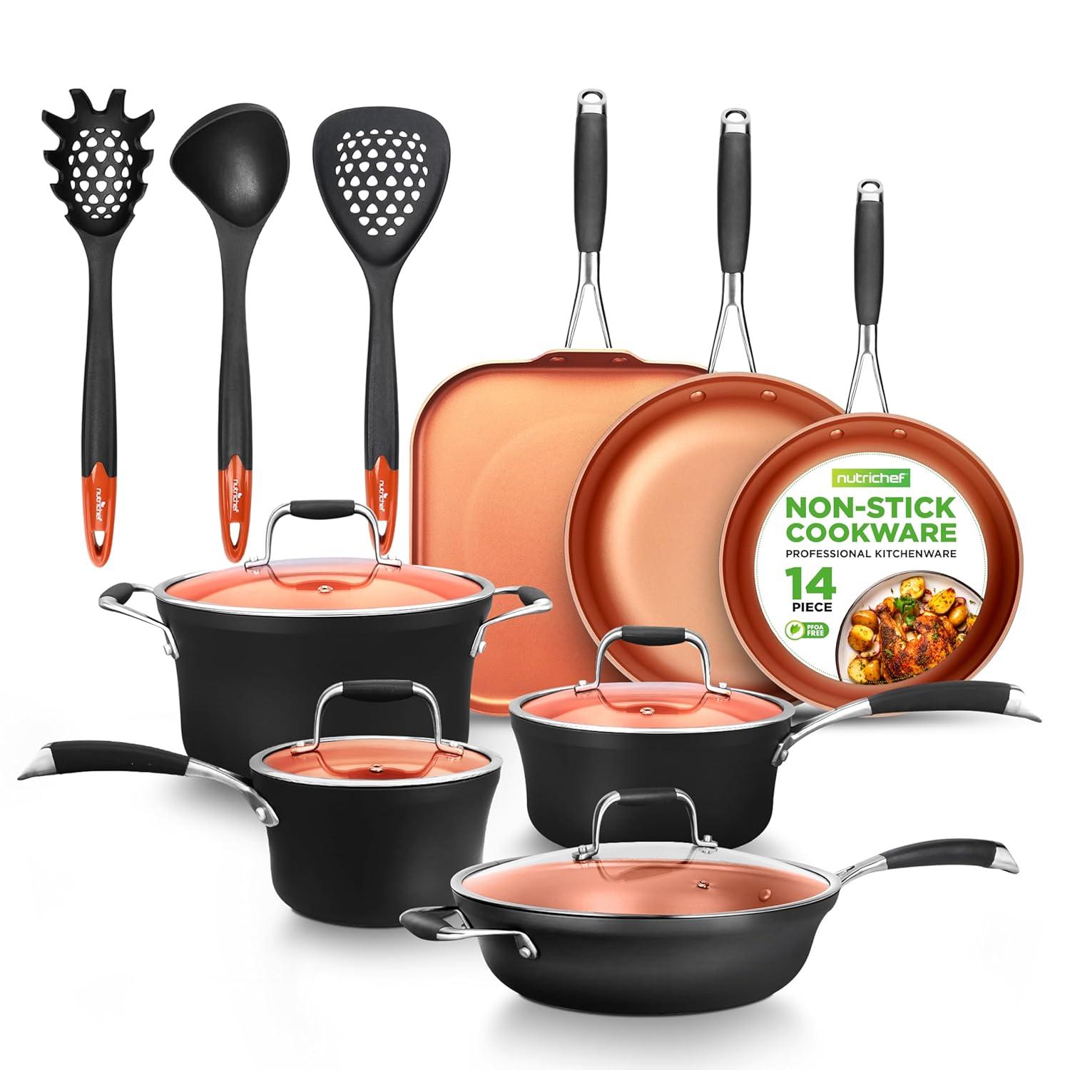 NutriChef 14 - Piece Non-Stick Aluminum Cookware Set