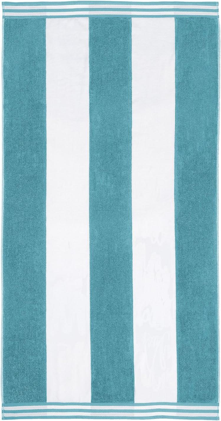 Turquoise and White Striped Cotton Oversized Beach Towel