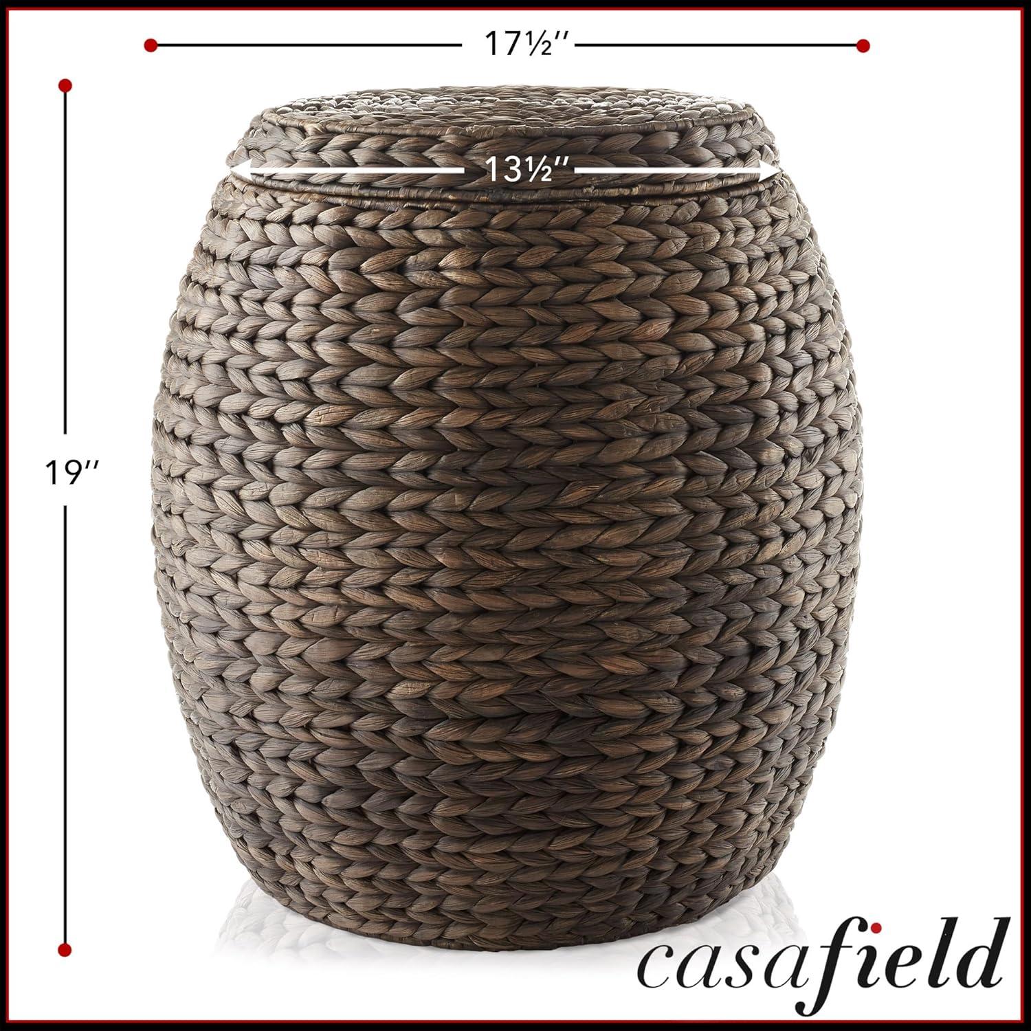 Casafield Round Storage Basket with Lid - Handwoven Water Hyacinth Hamper for Laundry, Blankets, Plants