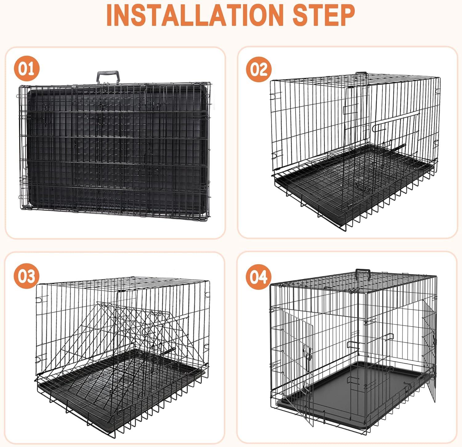 CL.HPAHKL Durable Large Dog Crate, Folding Metal Dog Kennel Double Door Dog Cage with Plastic Tray, Wire Crate for Large Dog Indoor Outdoor Travel (Black, 42 inch)